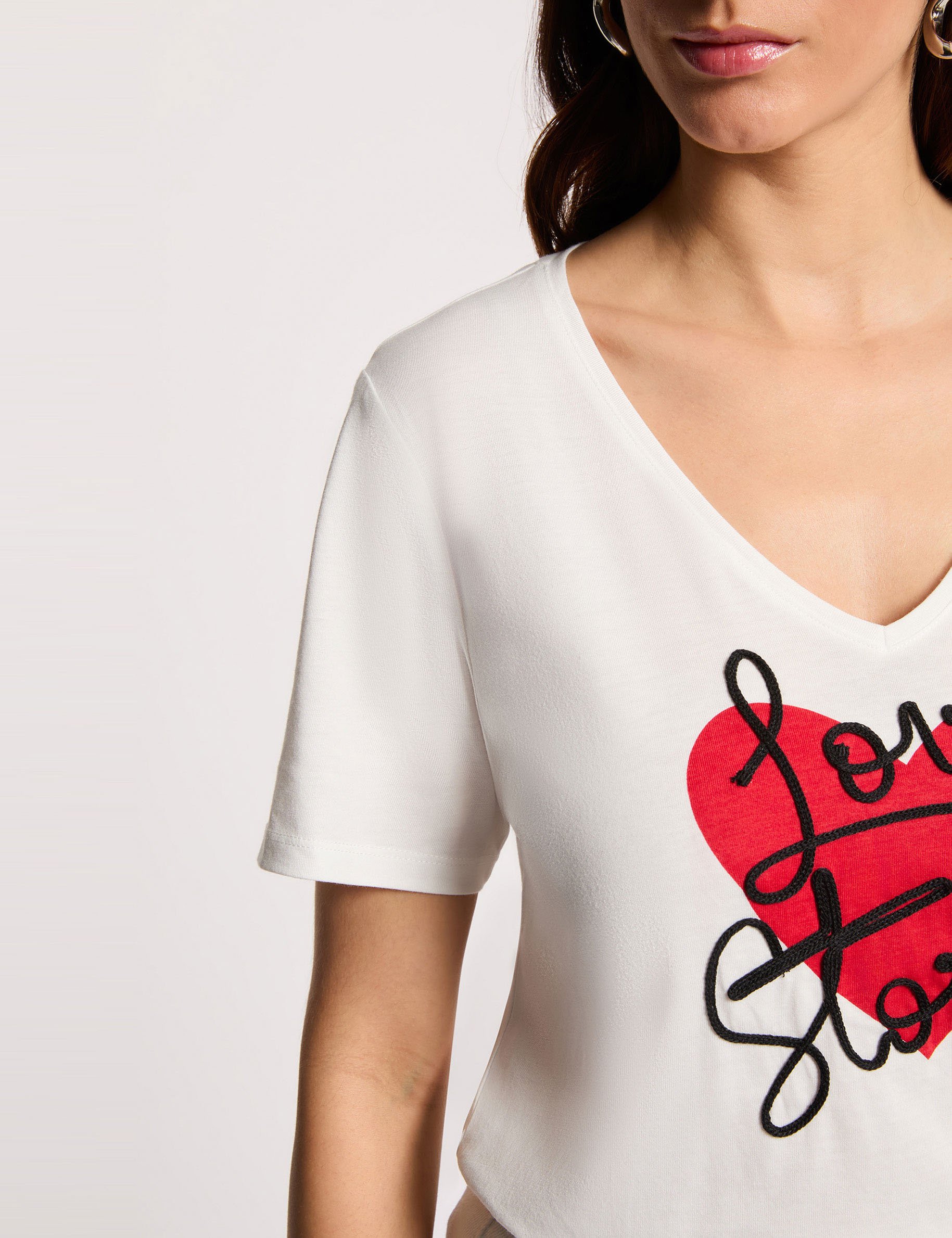 T-shirt col v manches courtes blanc femme