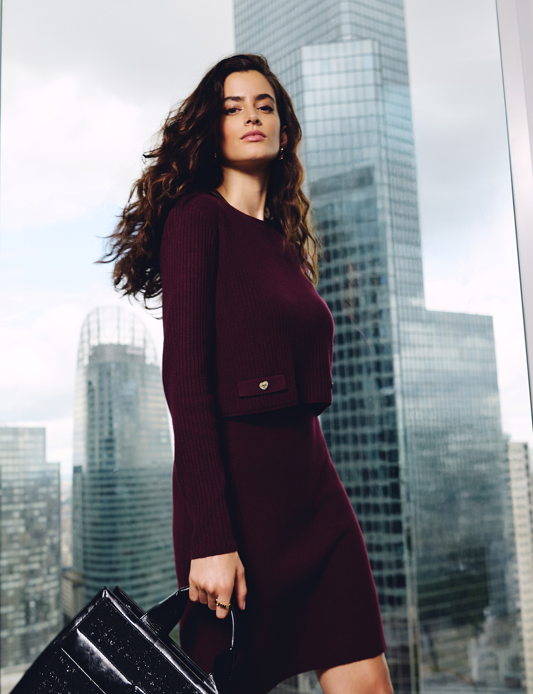 Robe courte effet 2-en-1 prune femme