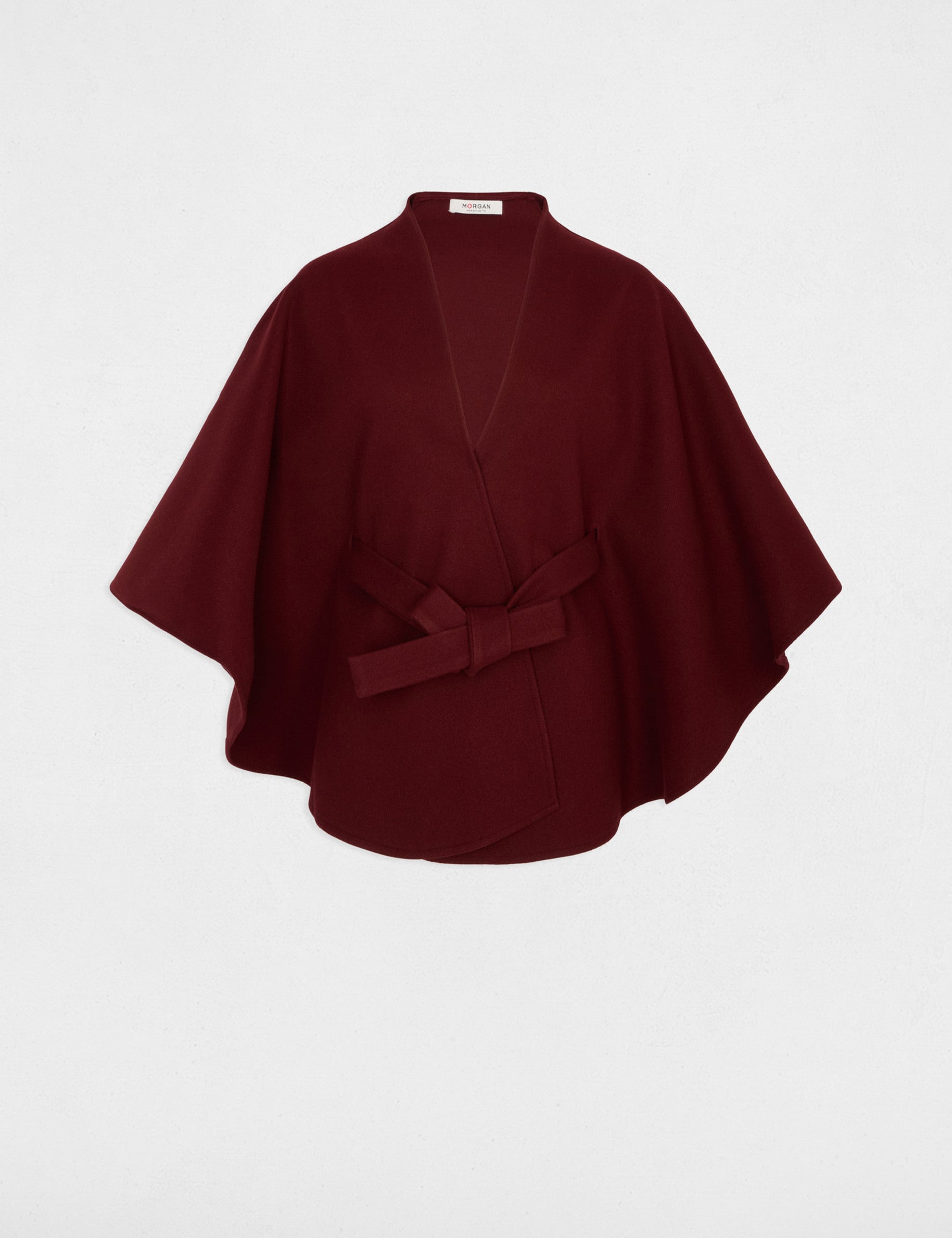 Cape met ceintuur bordeaux vrouw