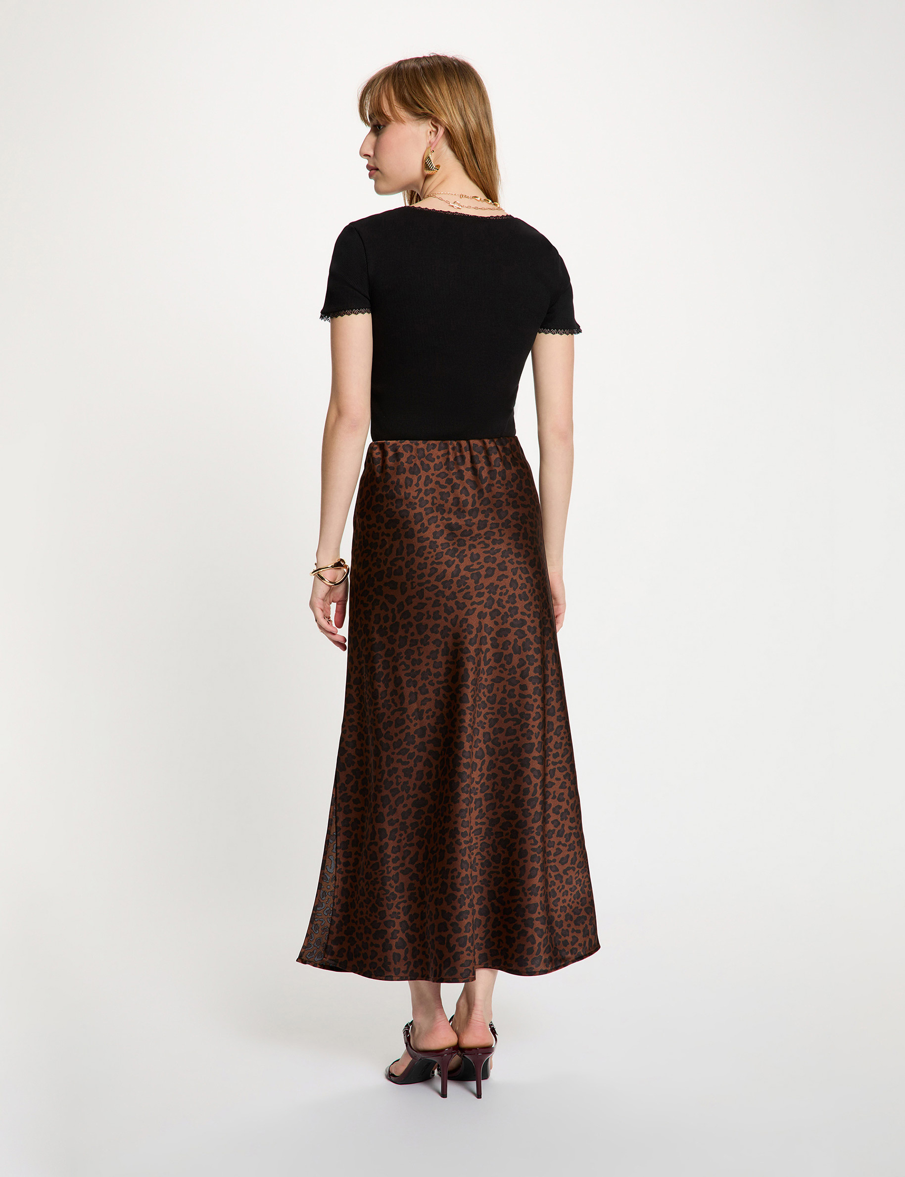 Jupe longue satin&eacute;e multicolore femme