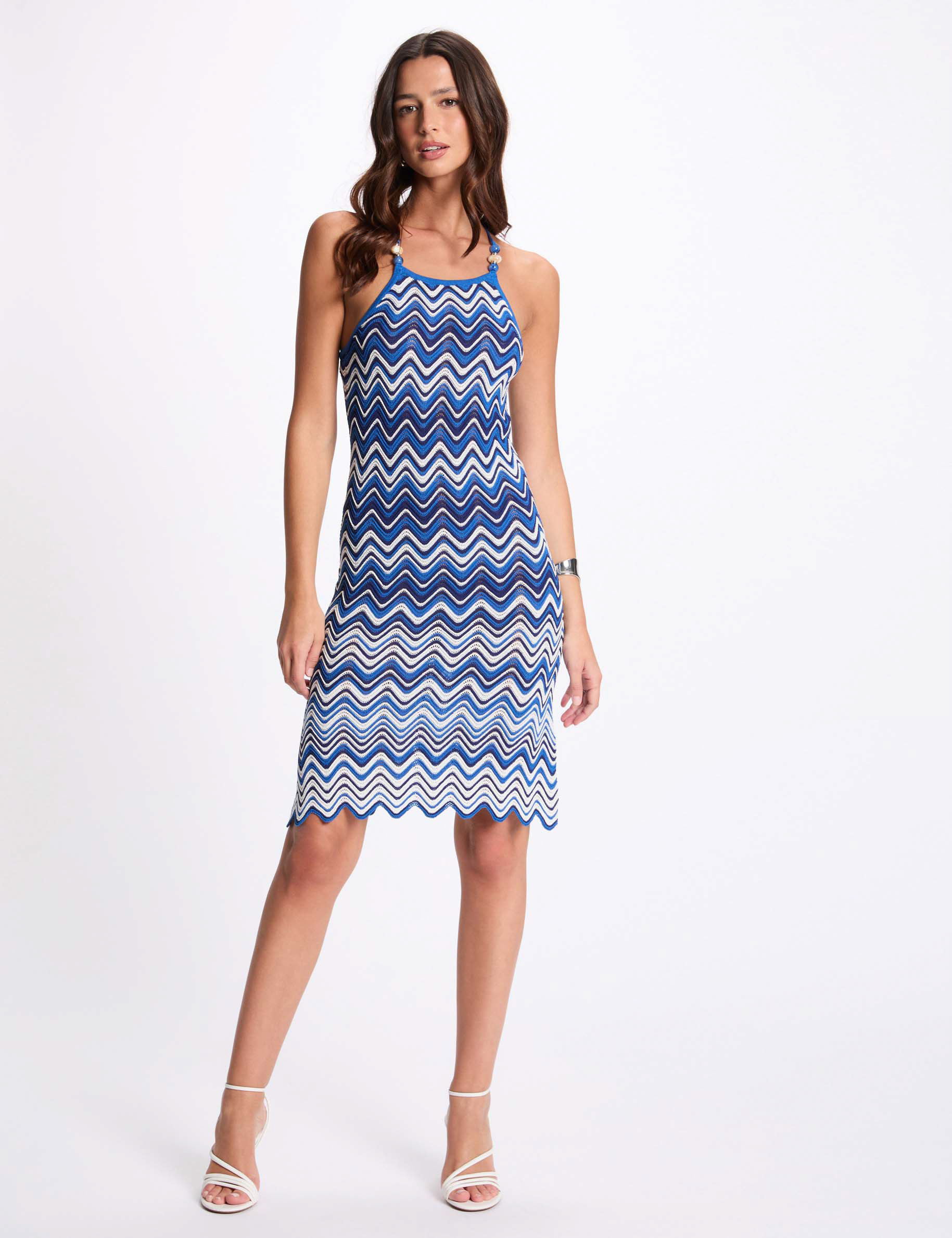 robe tricot droite avec bijoux bleu electrique femme Robe tricot droite avec bijoux bleu electrique femme