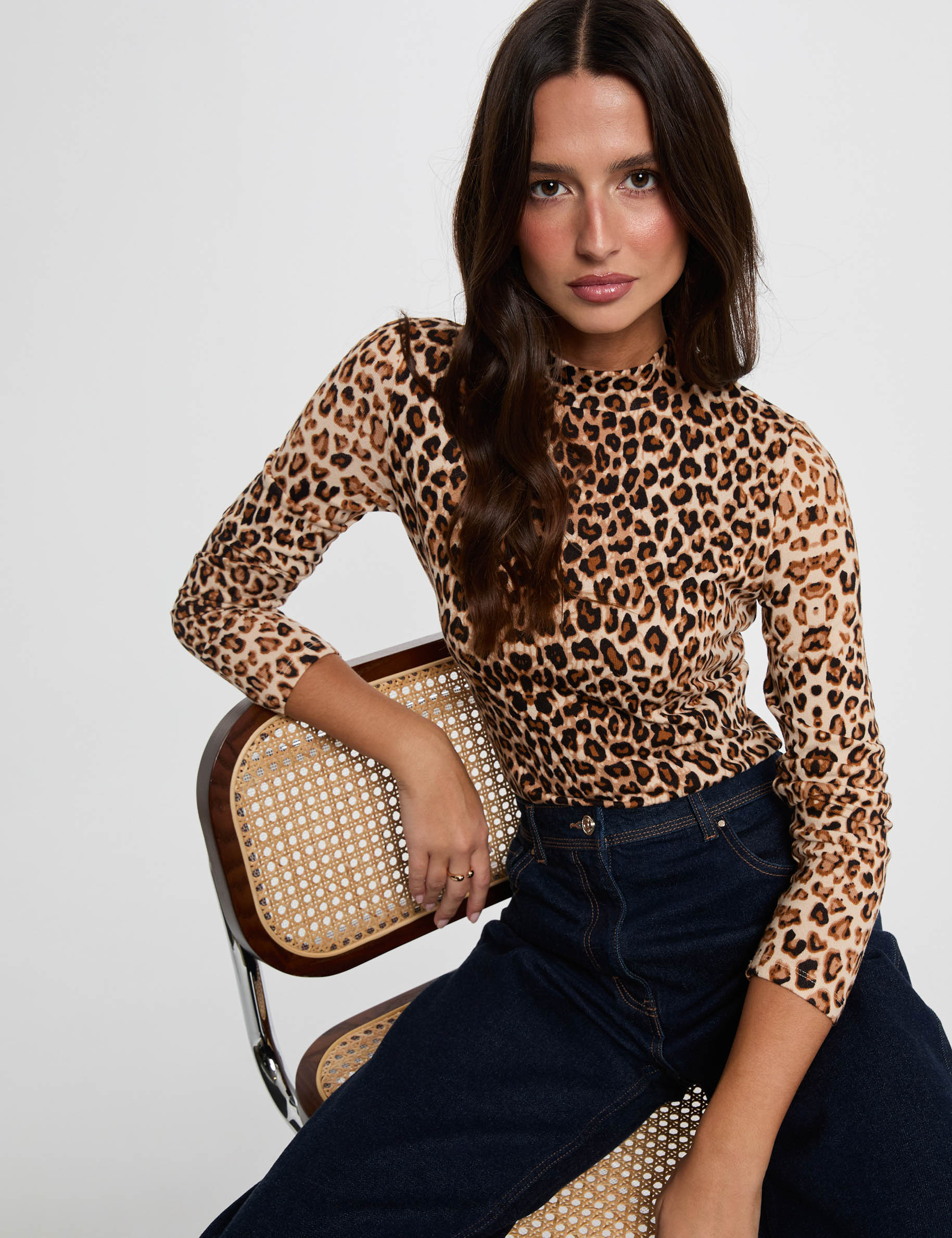 T-shirt met hoge hals meerkleurig vrouw