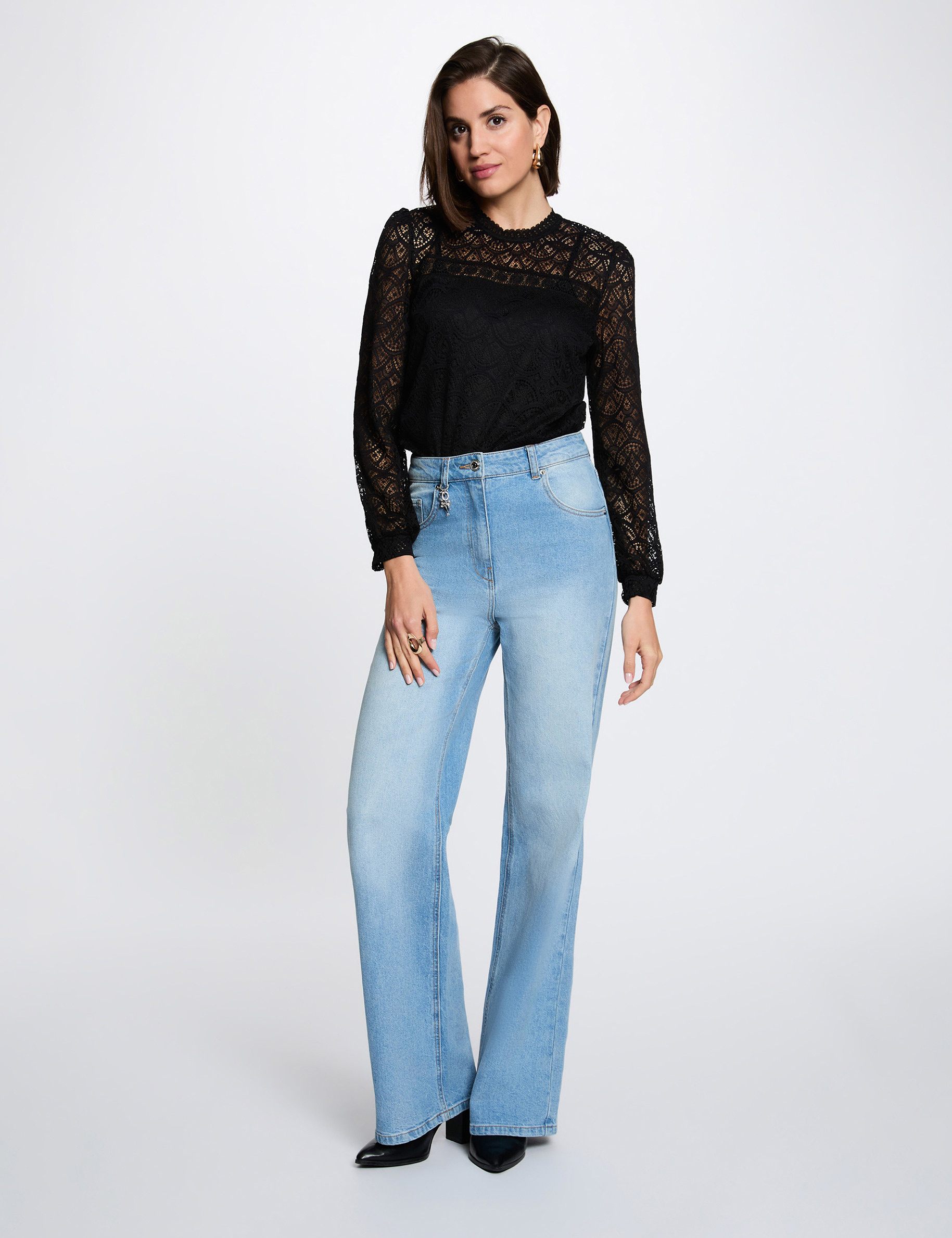 T-shirt kant lange mouwen zwart vrouw