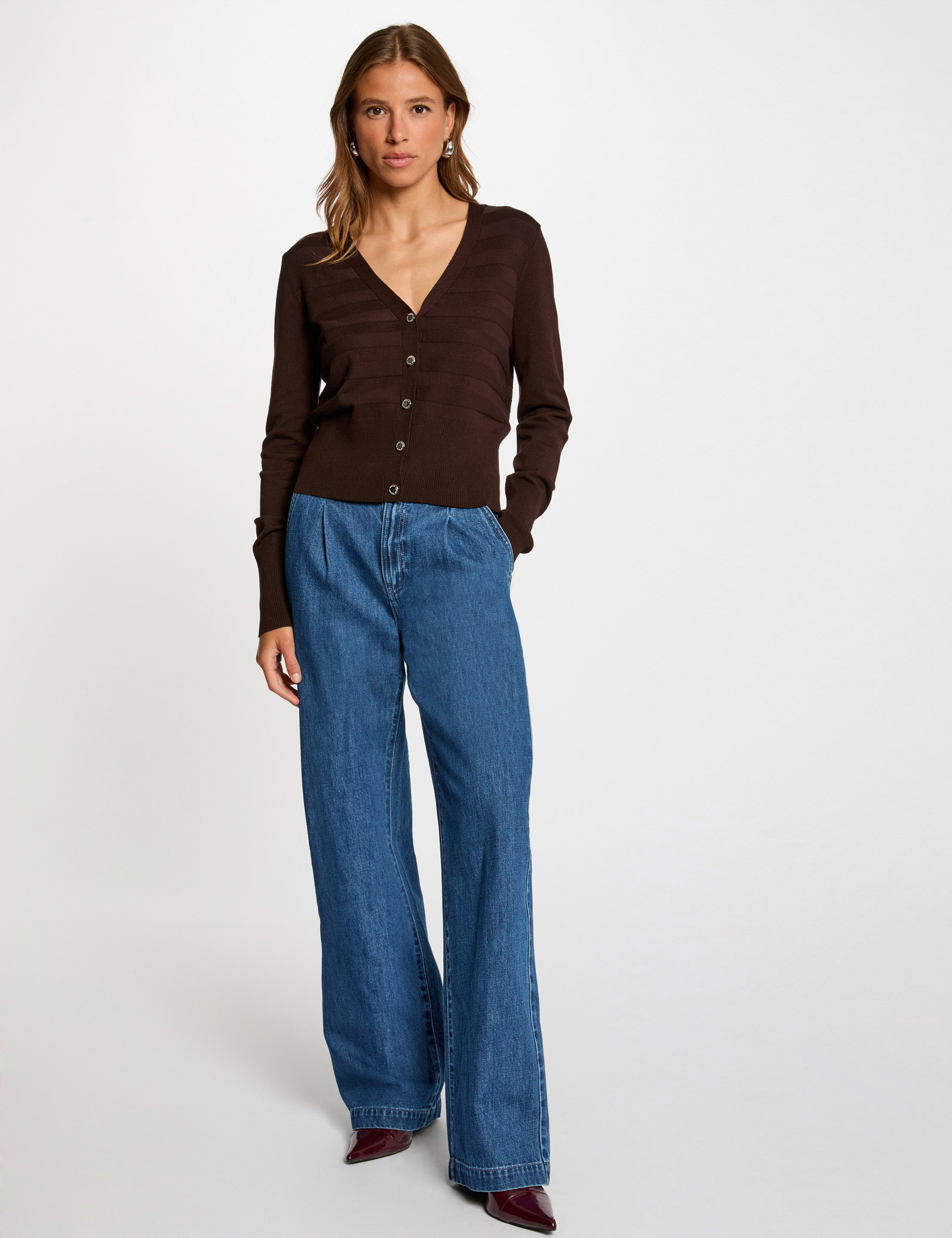 Gilet manches longues marron fonc&eacute; femme