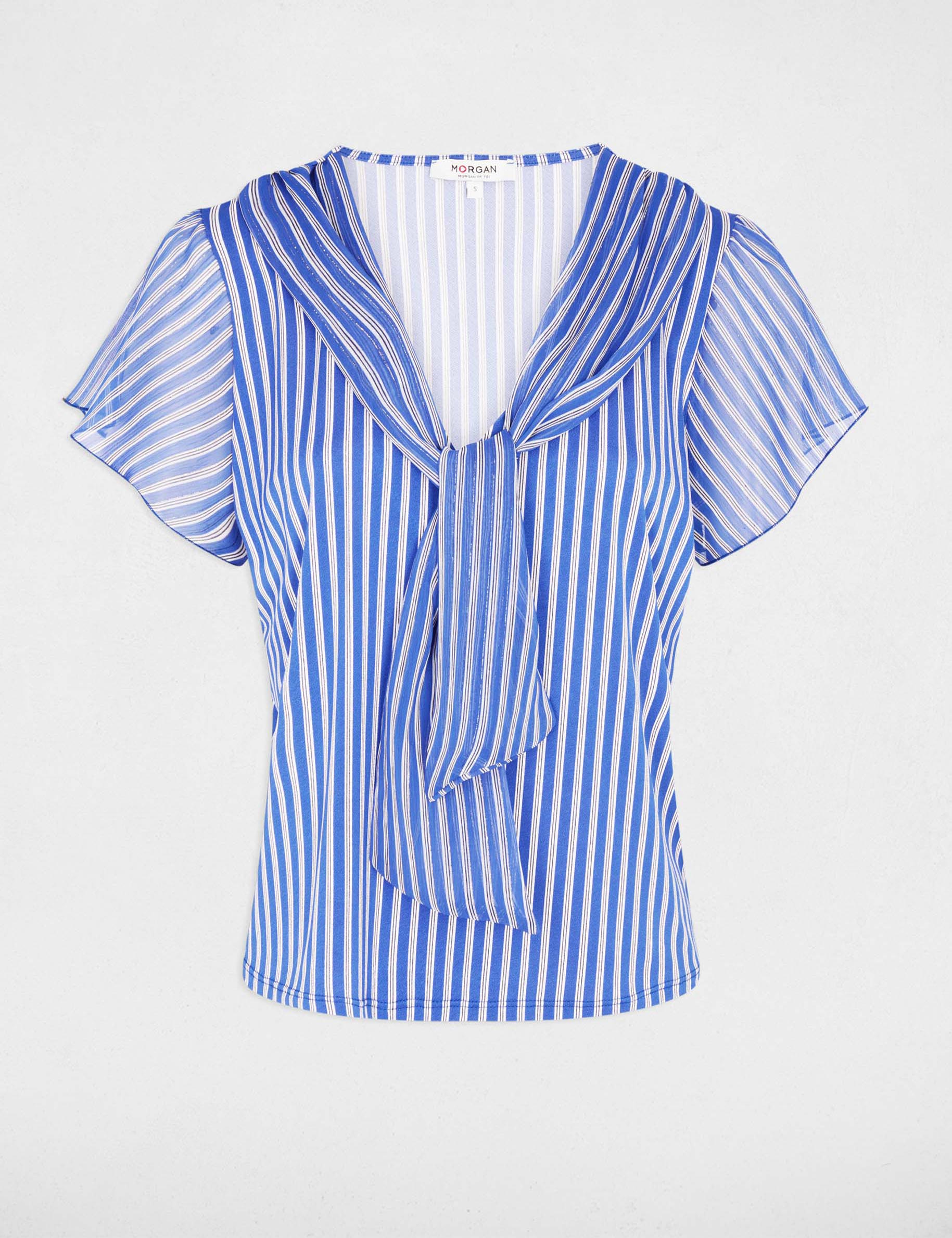 T-shirt met lavalli&egrave;rekraag helder wit vrouw