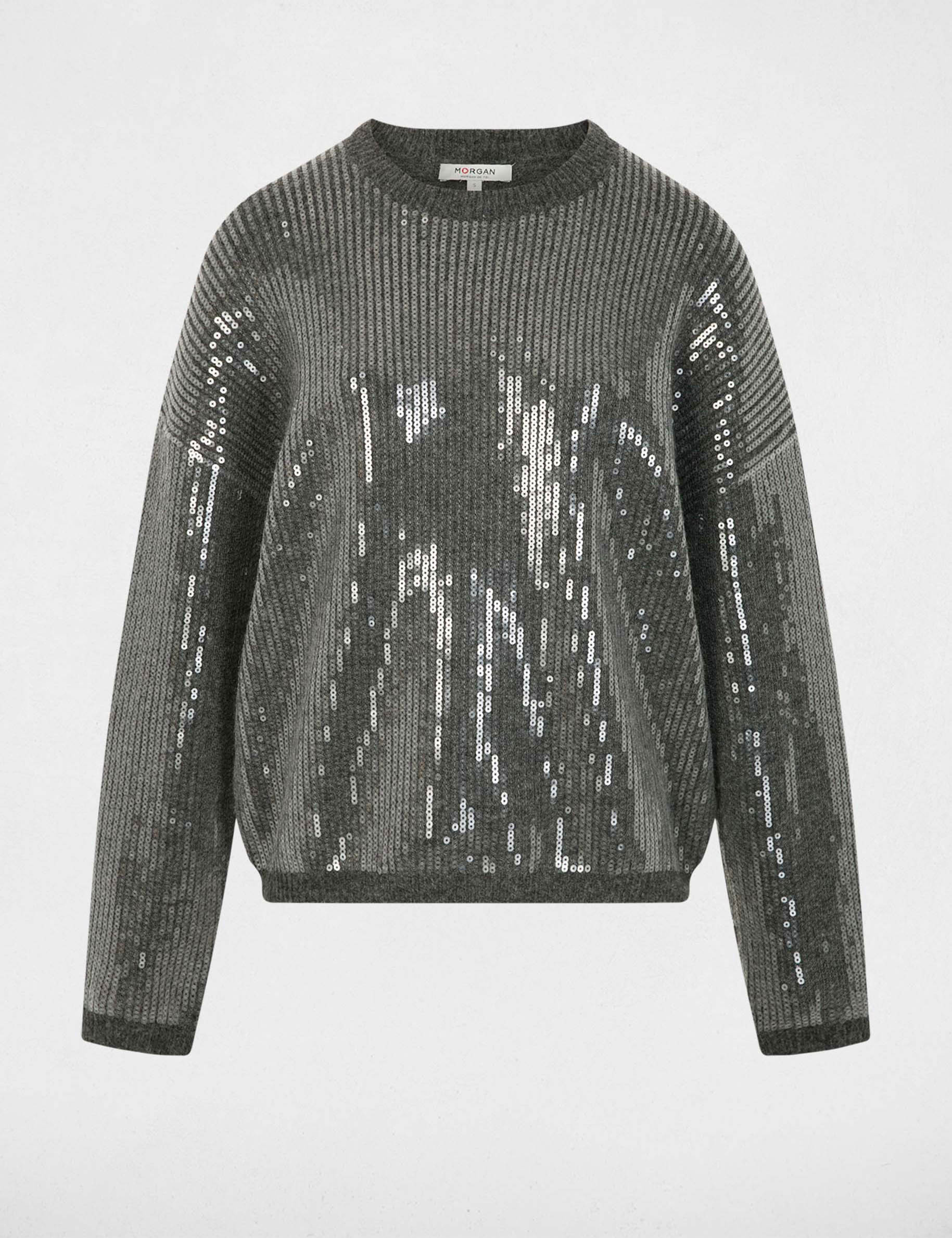 pull sequins col rond gris fonce femme Pull sequins col rond gris foncé femme