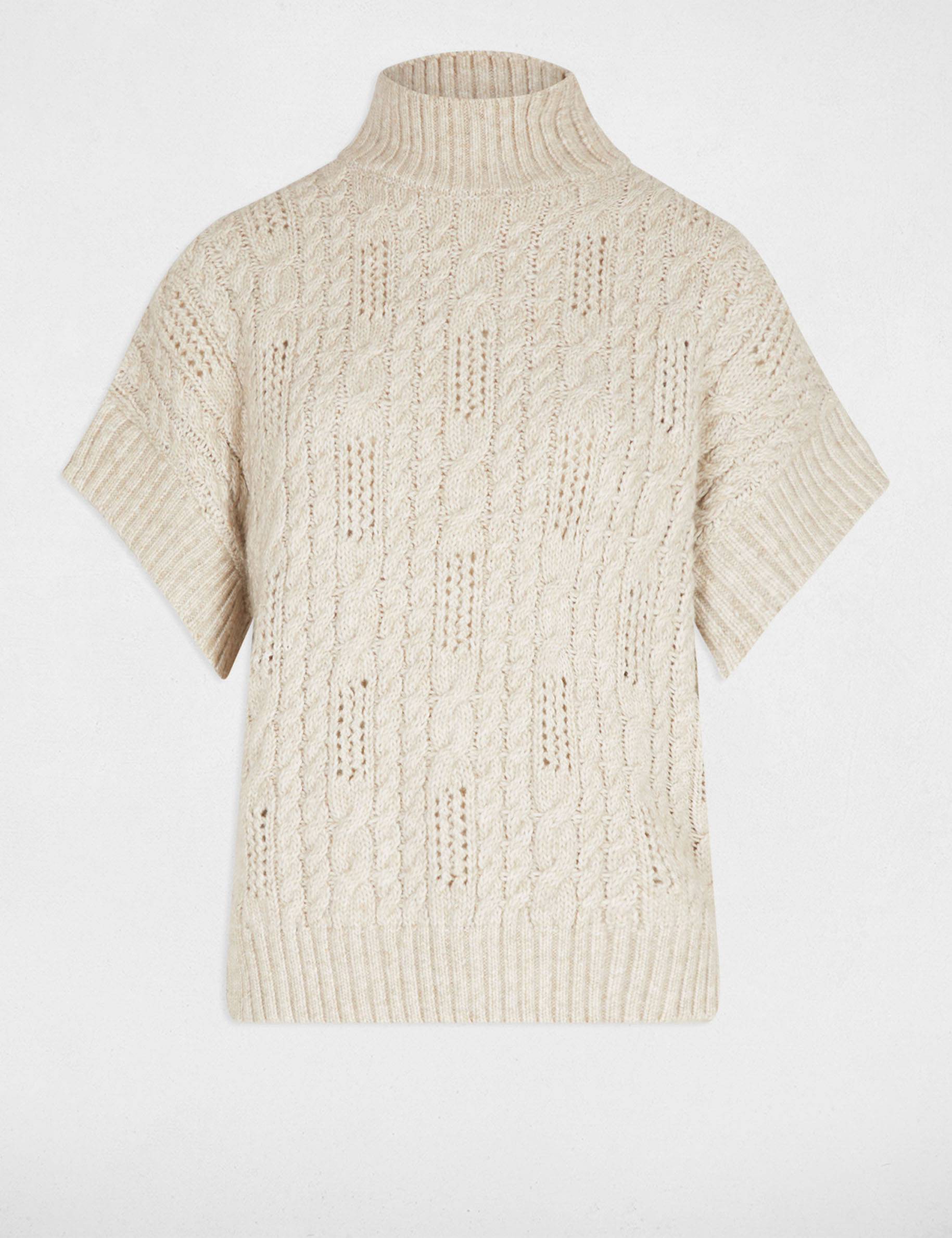 Korte trui met opstaande kraag beige vrouw
