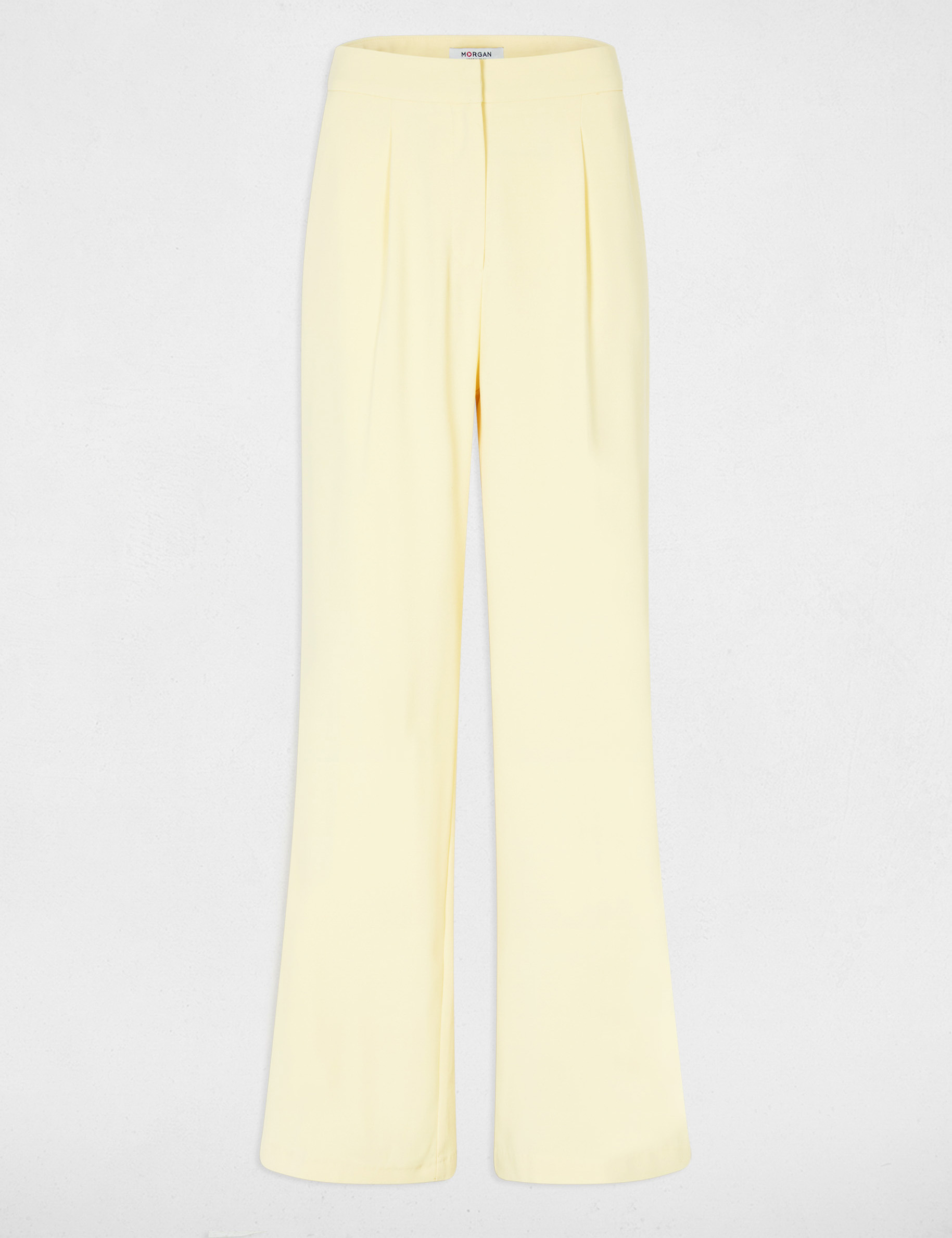 Pantalon large taille haute jaune clair femme