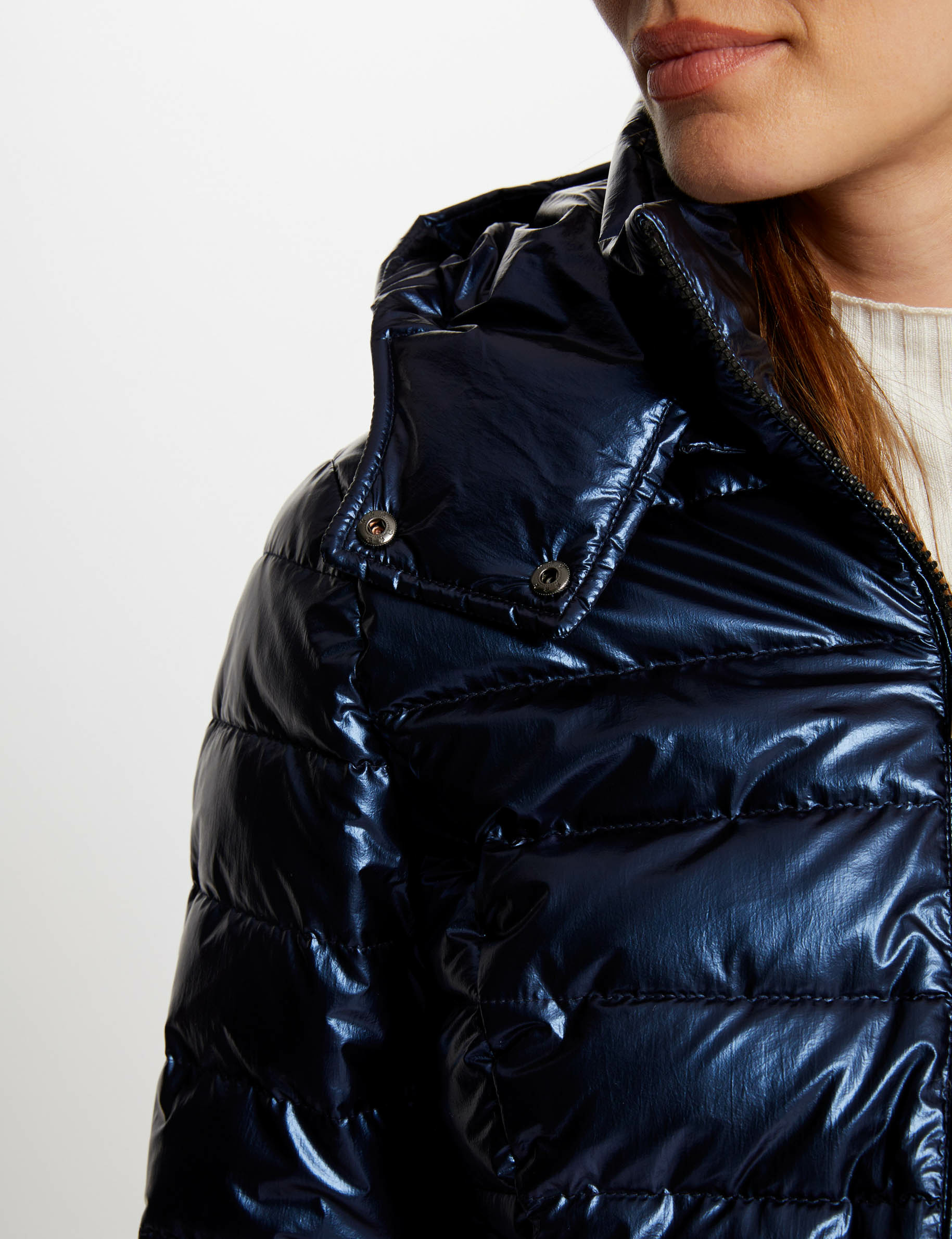 doudoune metallisee a capuche bleu femme Doudoune métallisée à capuche bleu femme