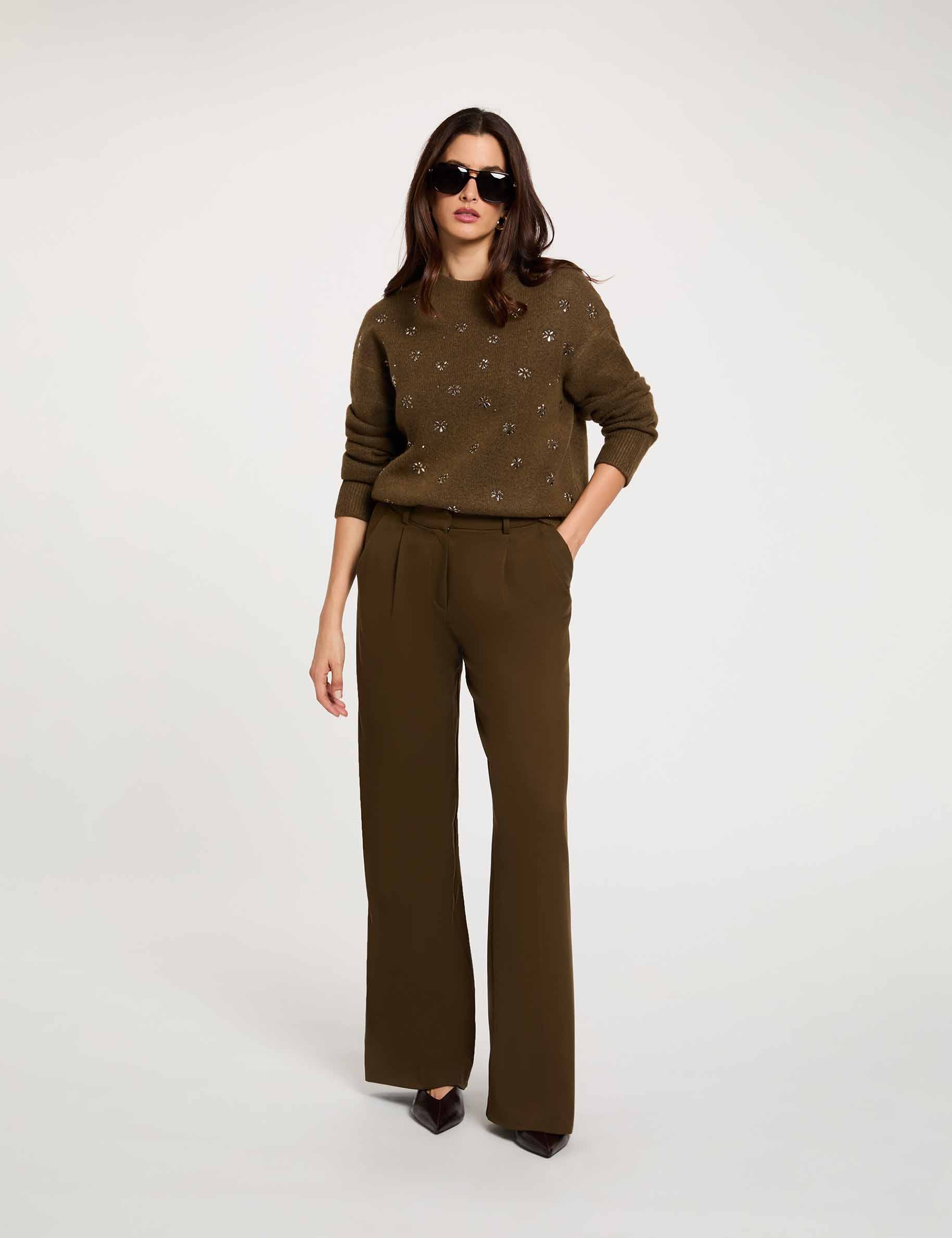 Hoge taille wijde broek brons vrouw