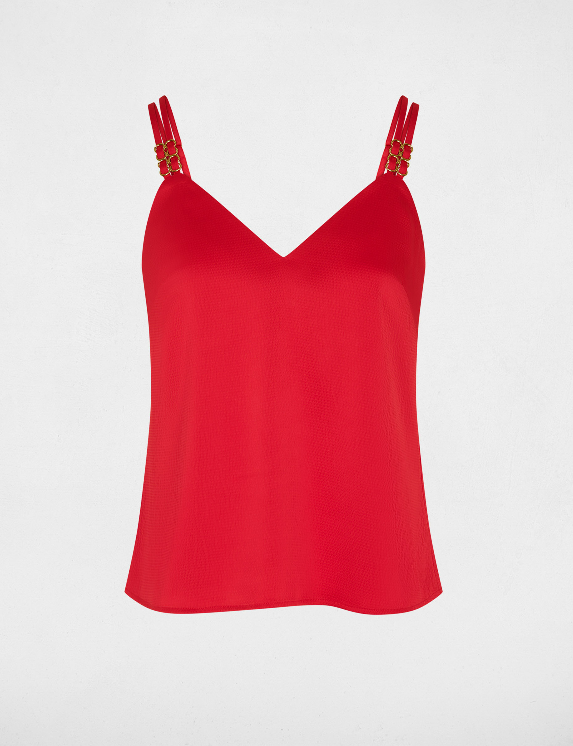 Satijnen top met bandjes koraalrood vrouw