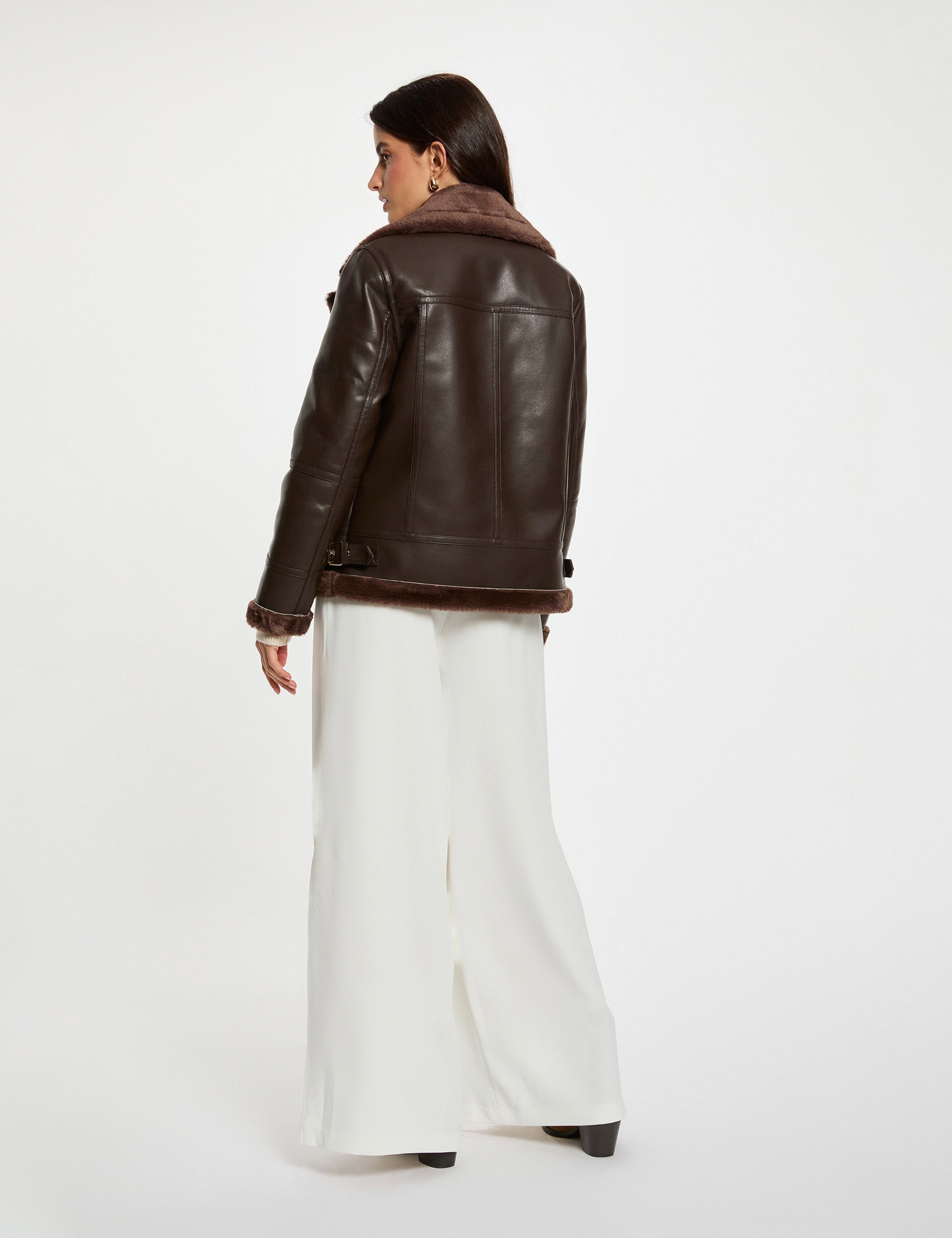Oversized jack van imitatieleer donker bruin vrouw