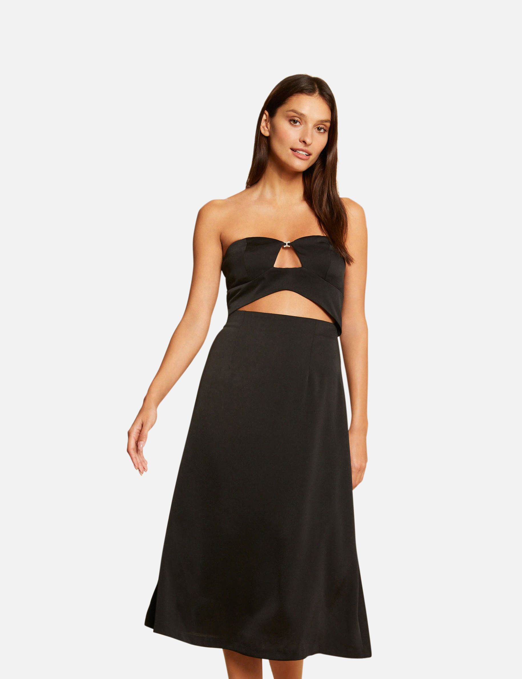 Robe midi trapèze sans manches noir femme