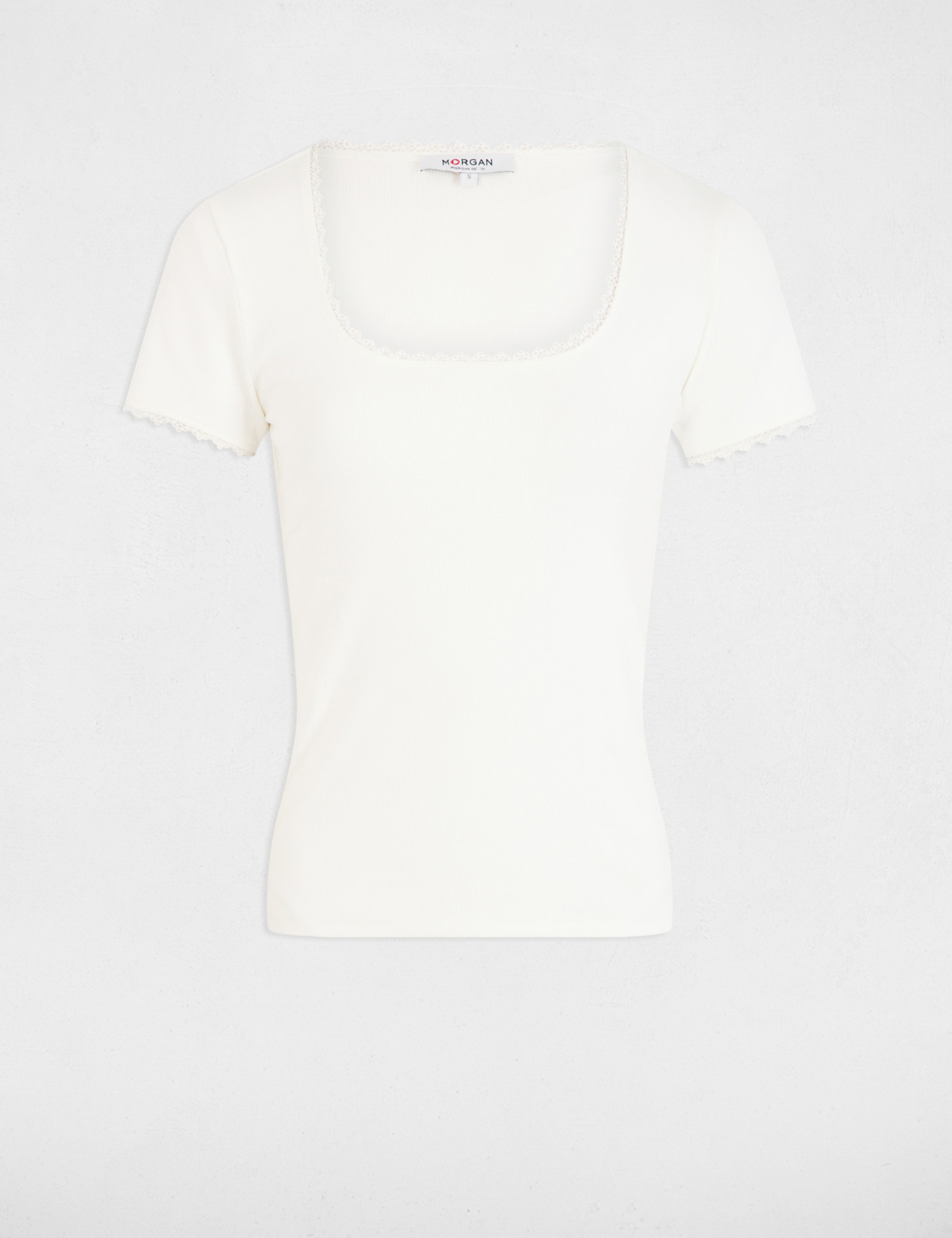 t shirt korte geribbelde mouwen ivoor vrouw T-shirt korte geribbelde mouwen ivoor vrouw