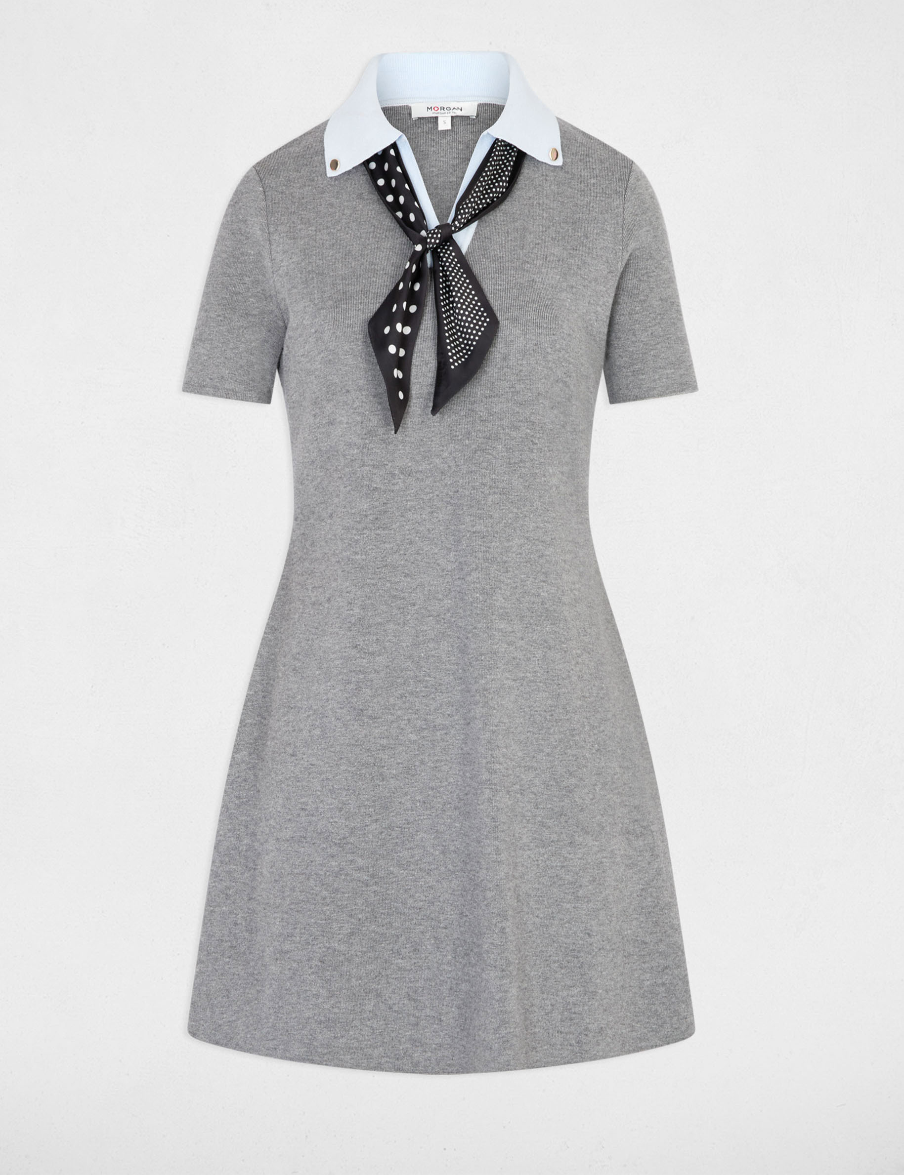 Robe tricot col &agrave; revers gris clair femme