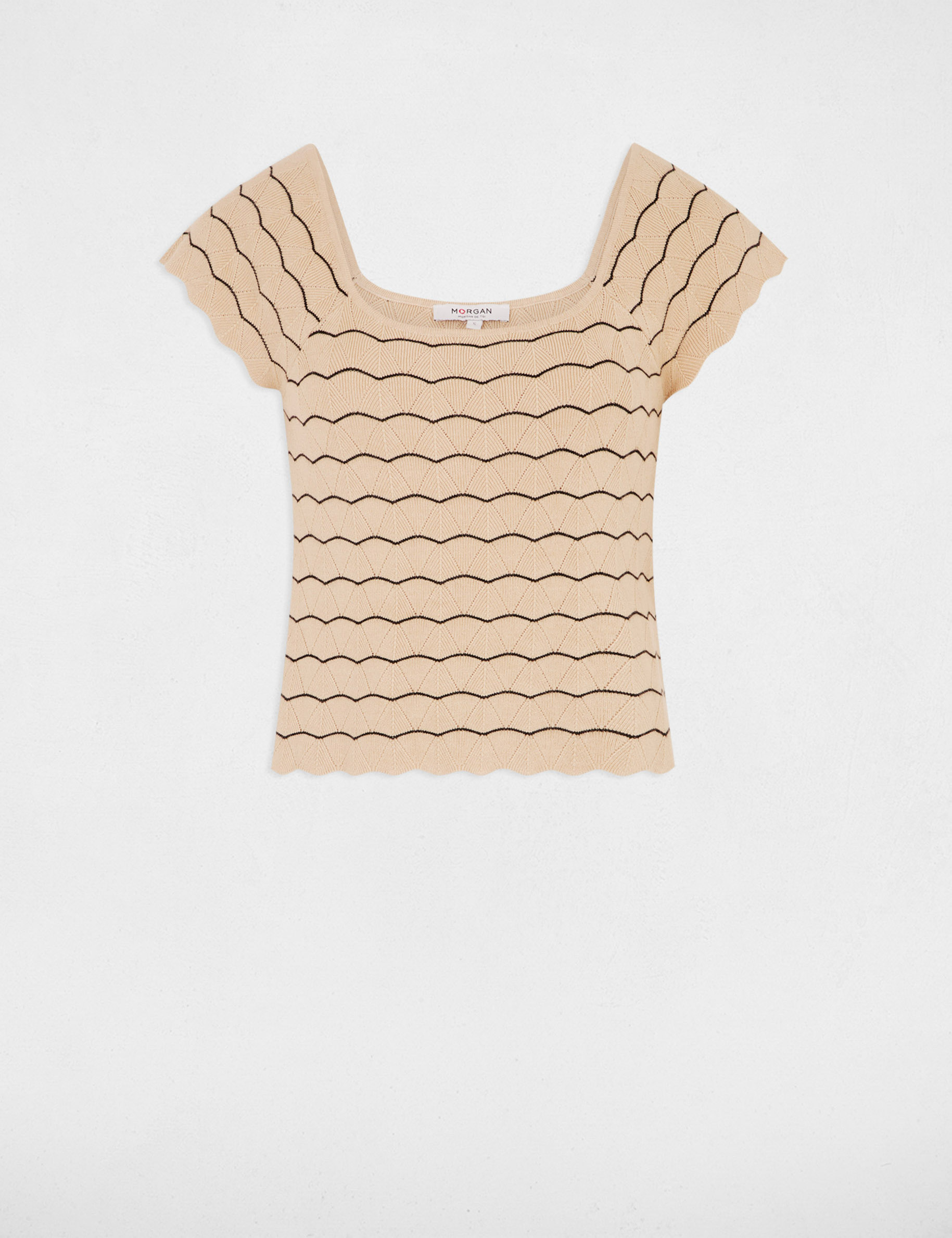 Trui met korte mouwen beige vrouw