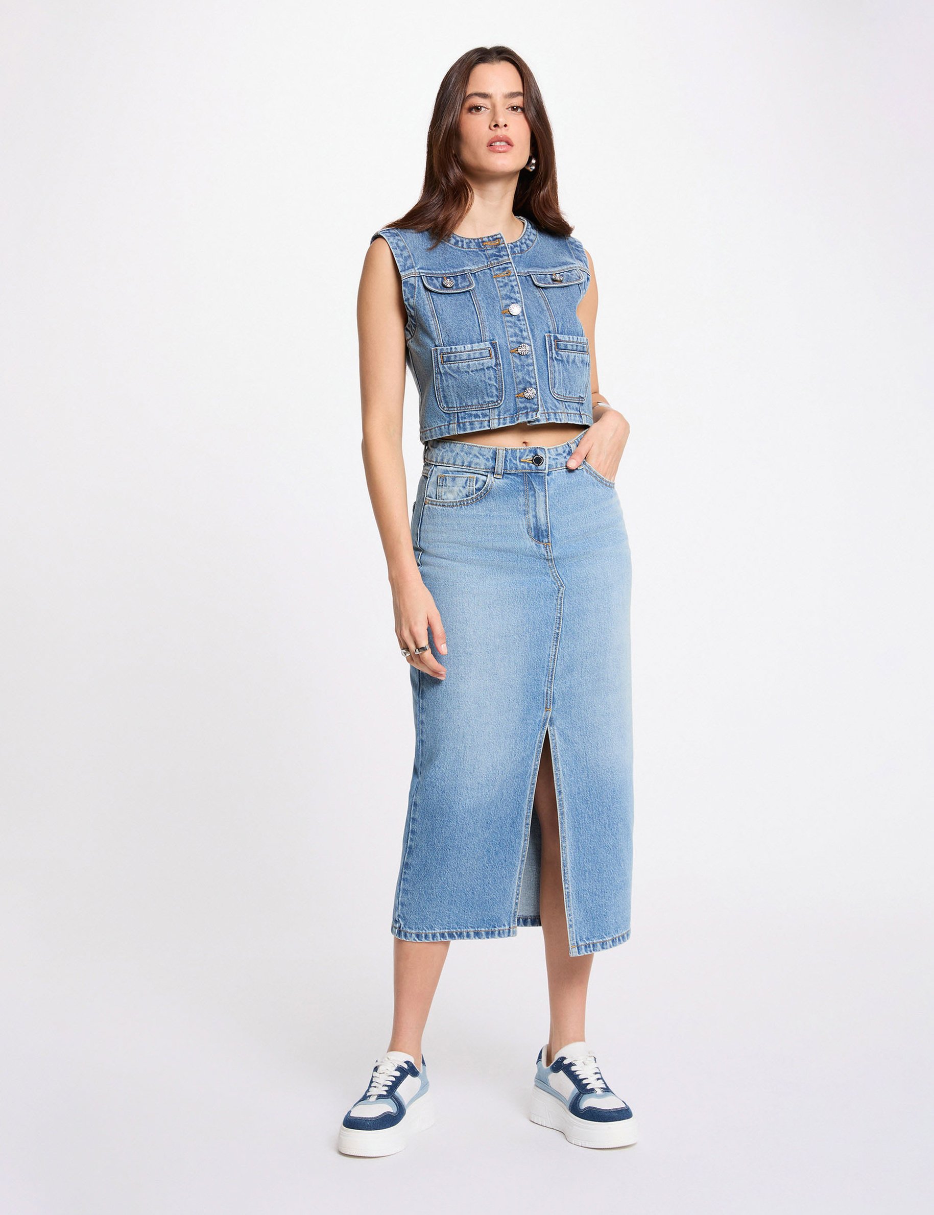 Veste jean sans manches denim stone femme