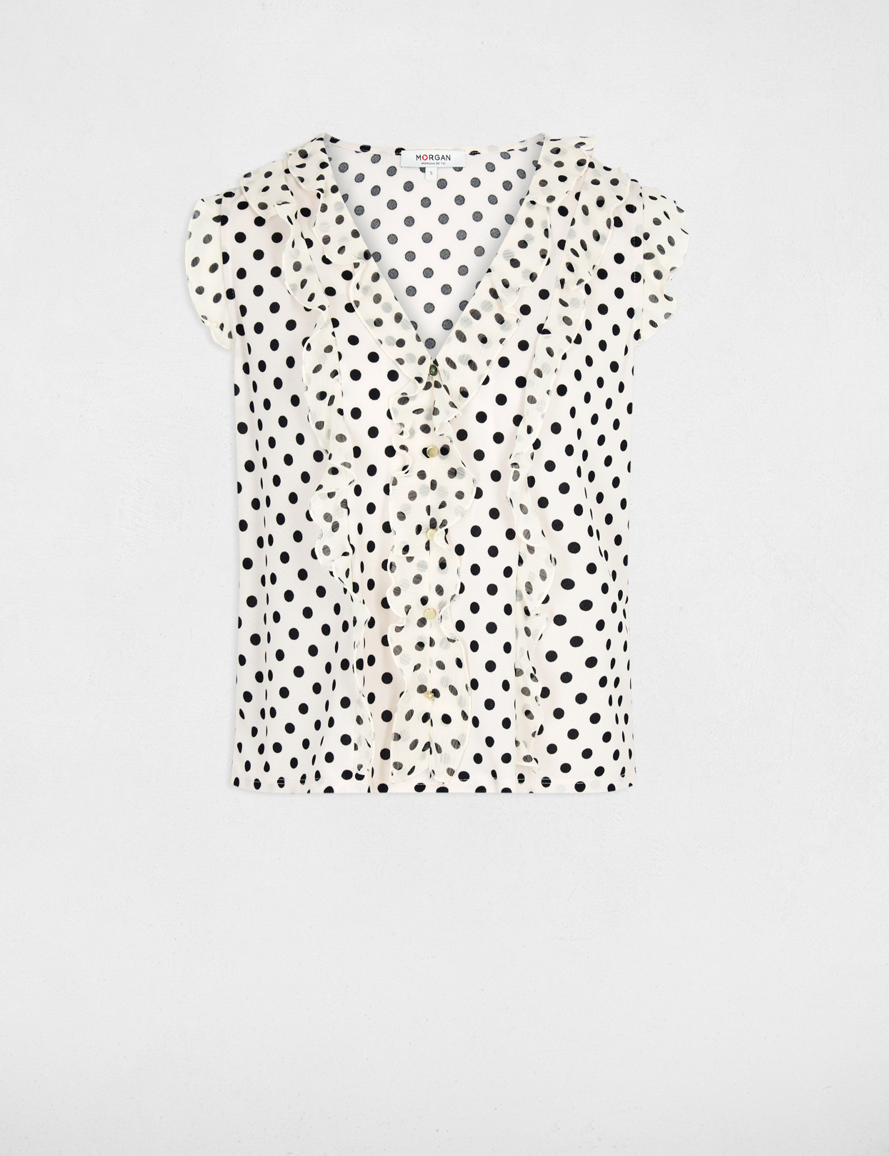 V-hals shirt met korte mouwen ivoor vrouw