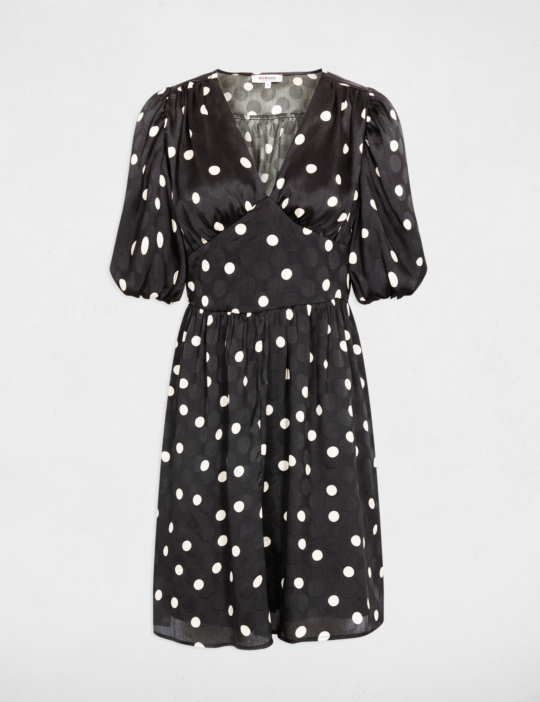 Korte jurk met pofmouwen zwart vrouw