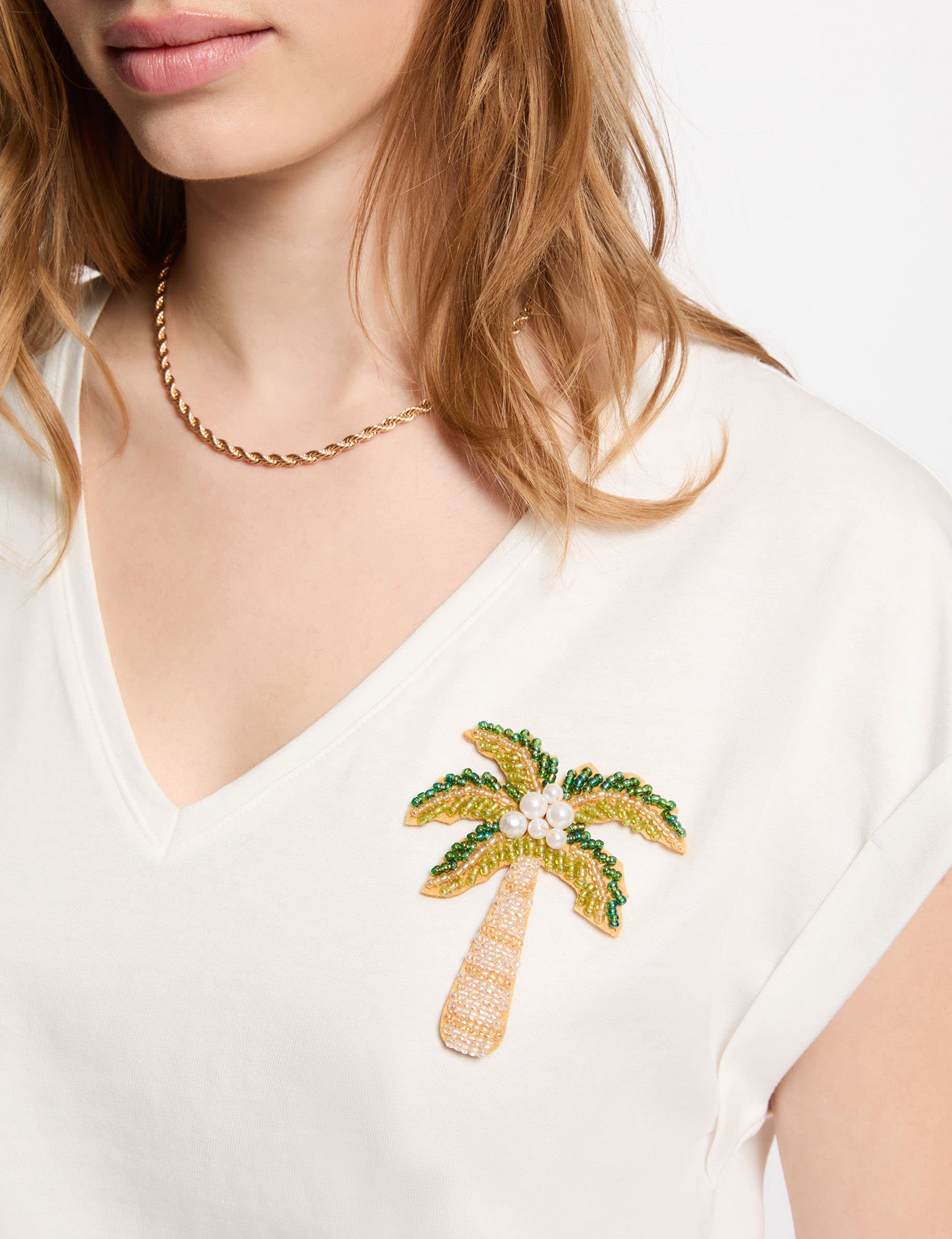 T-shirt col v manches courtes blanc femme