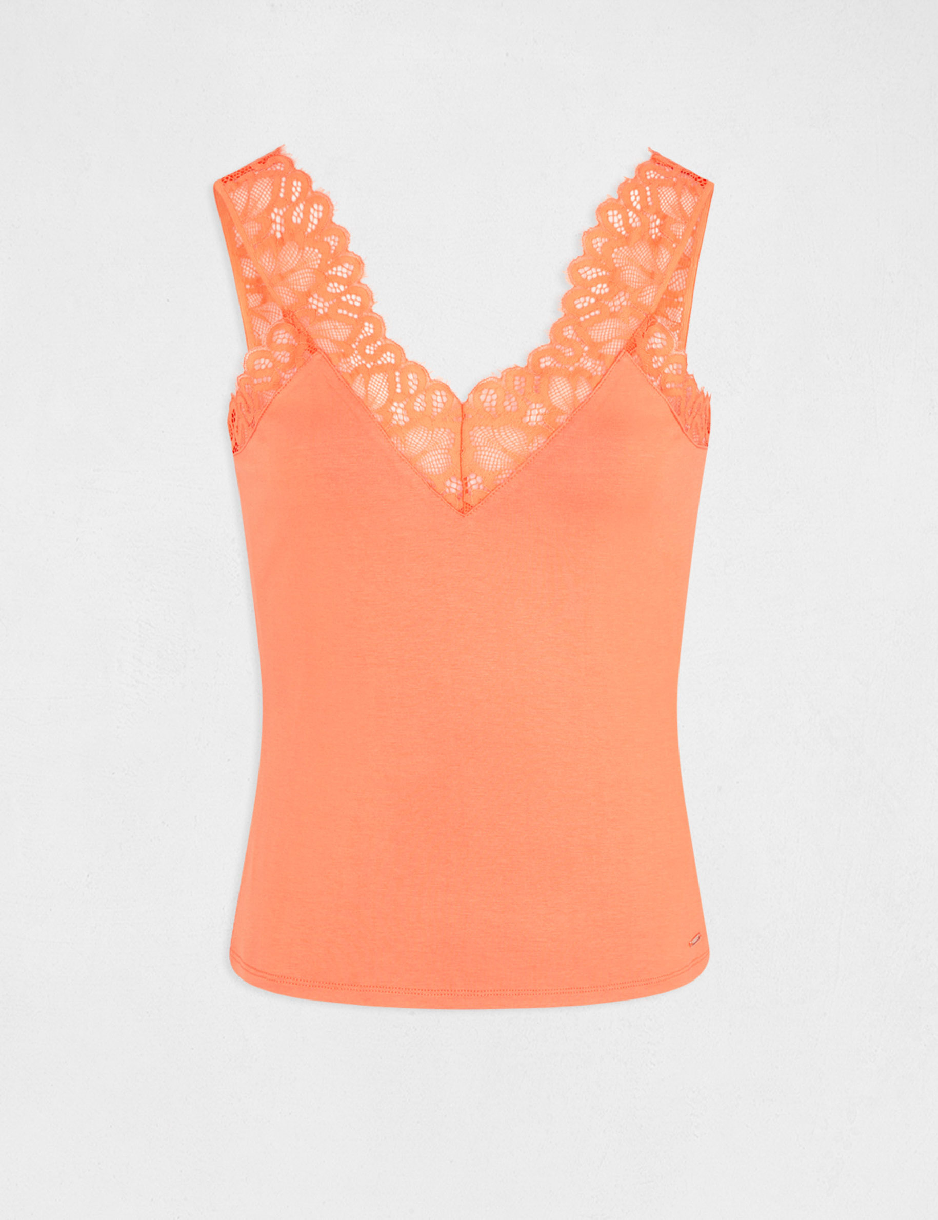 kanten topje met brede bandjes oranje vrouw Kanten topje met brede bandjes oranje vrouw