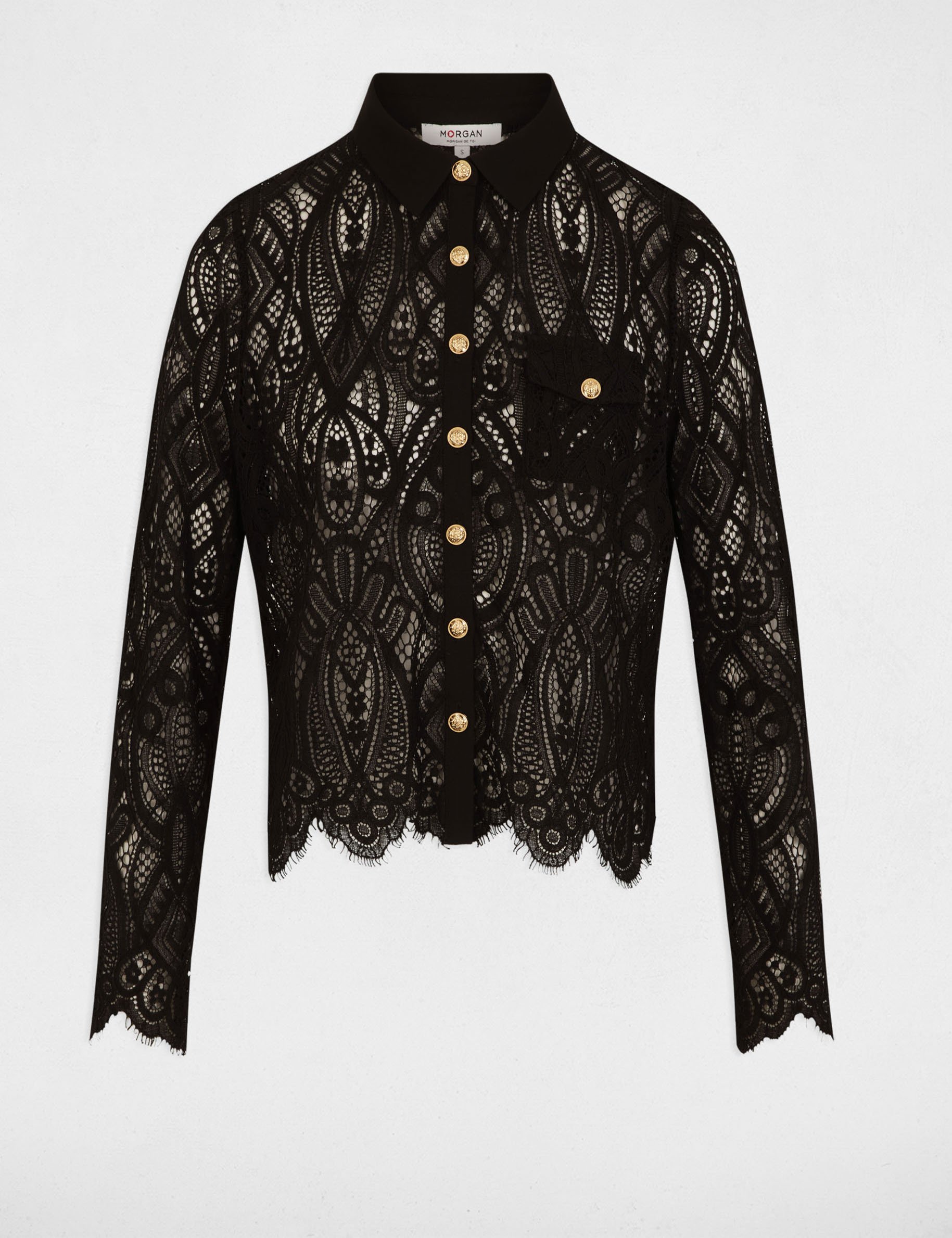 Korte kanten blouse zwart vrouw