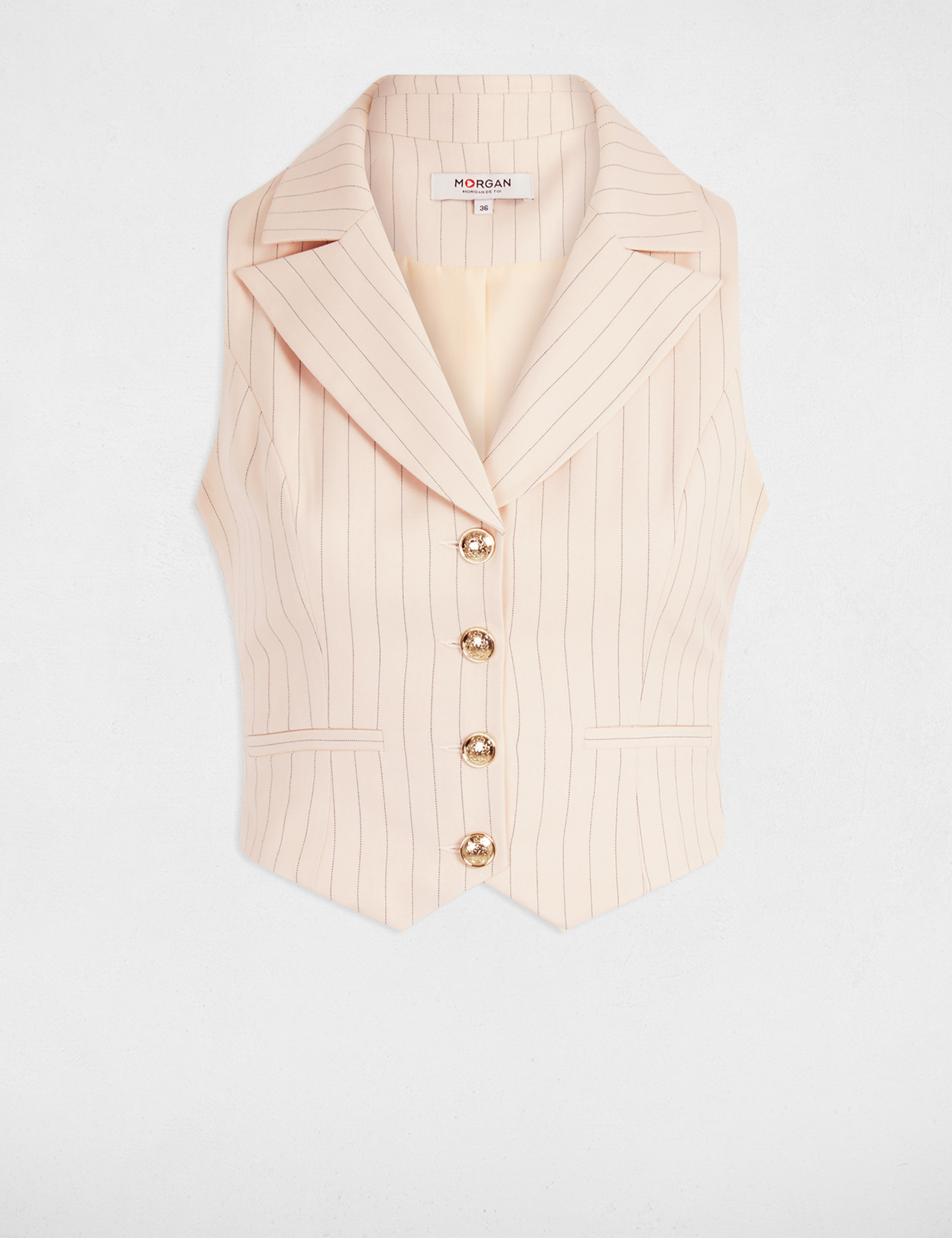 veston sans manches raye rose clair femme Veston sans manches rayé rose clair femme