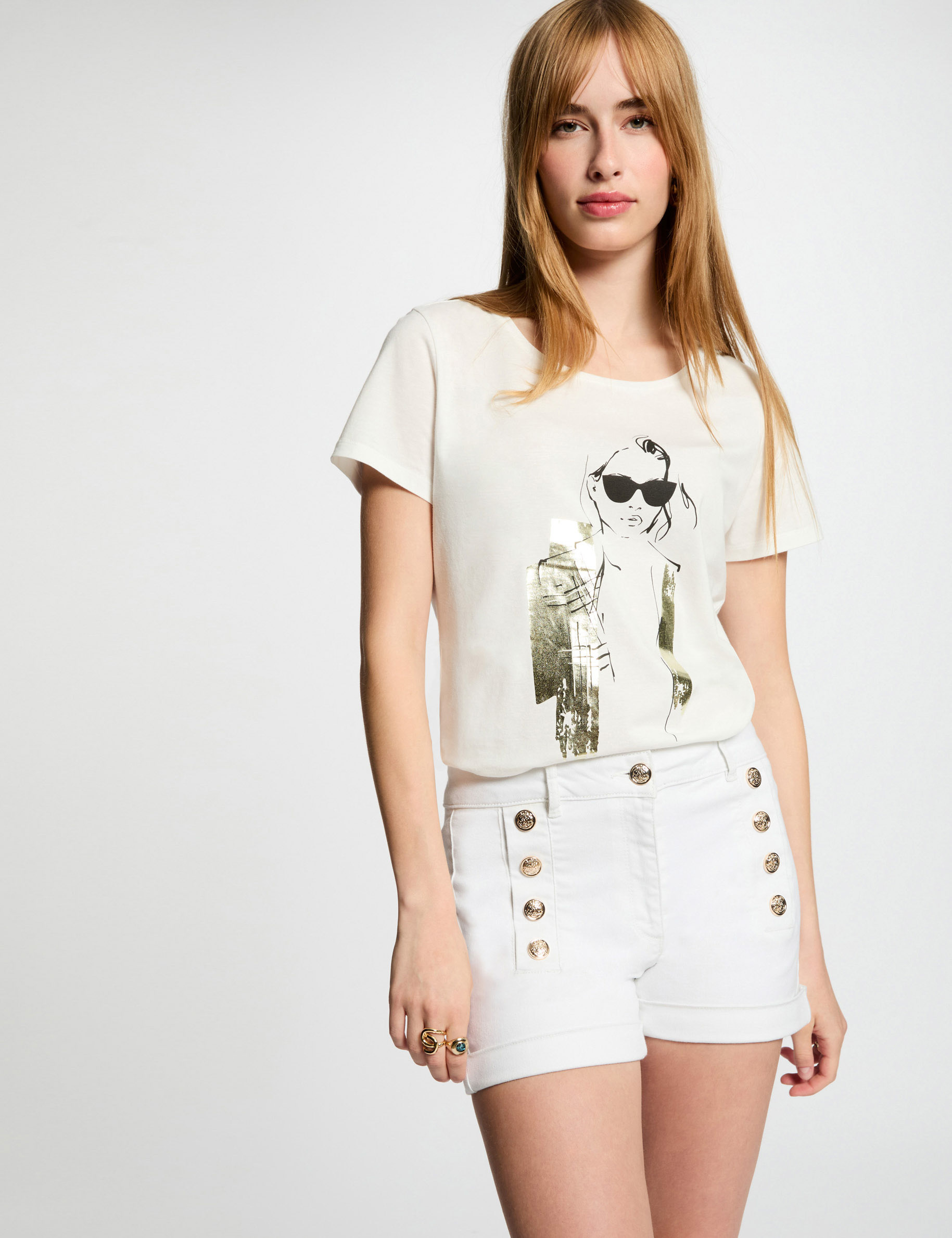 jeans korte broek met knopen helder wit vrouw Jeans korte broek met knopen helder wit vrouw