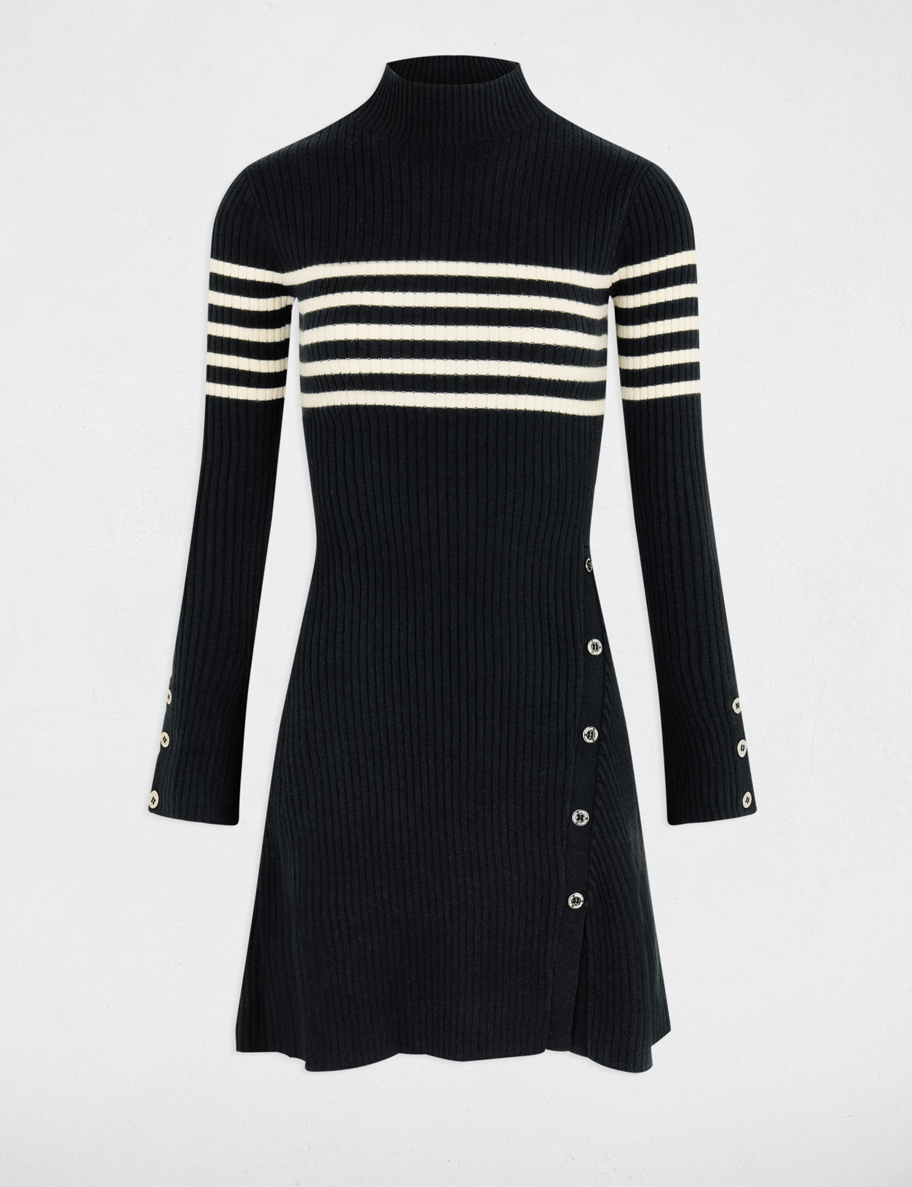 Robe tricot courte trap&egrave;ze bleu marine femme