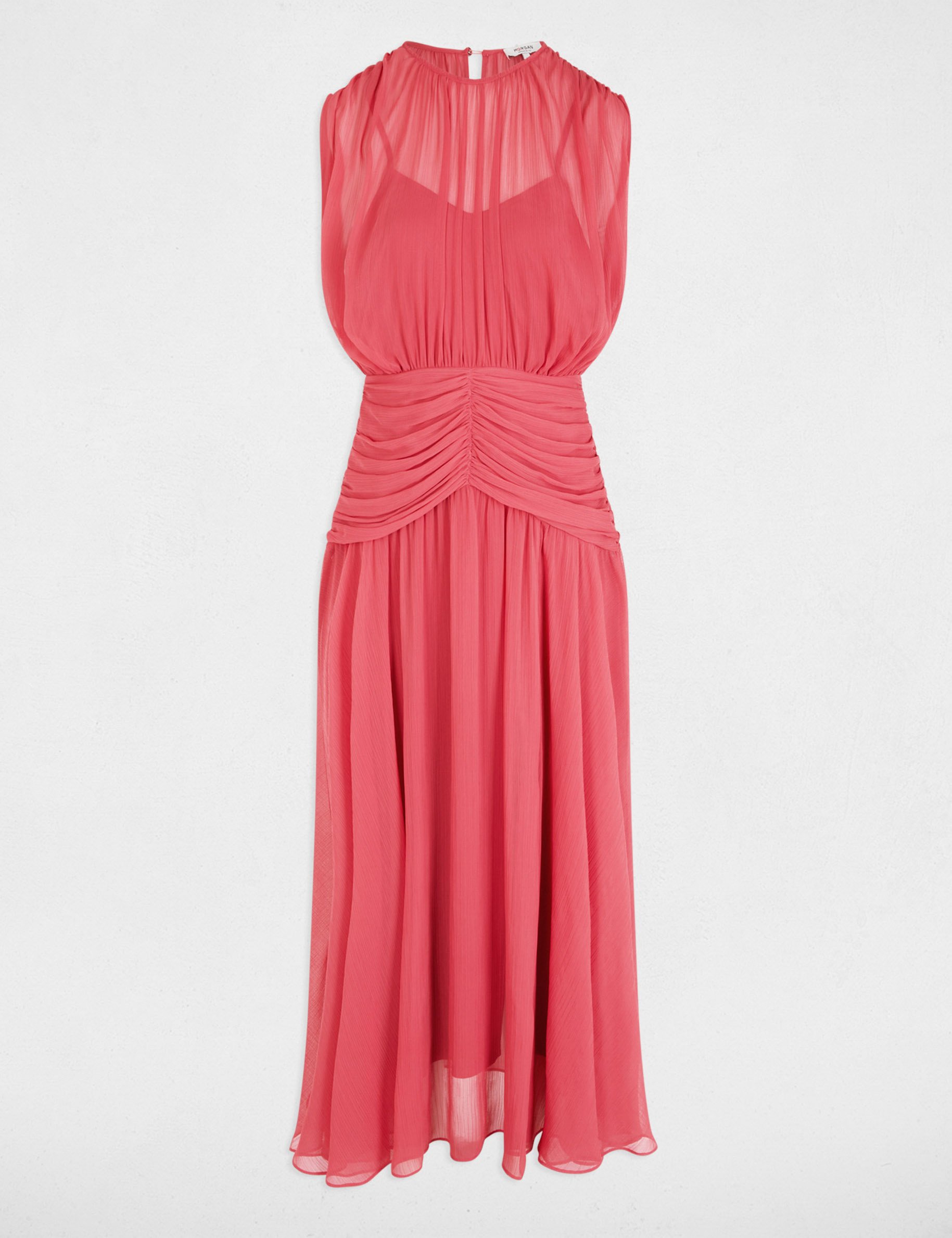 Robe longue drap&eacute;e vieux rose femme