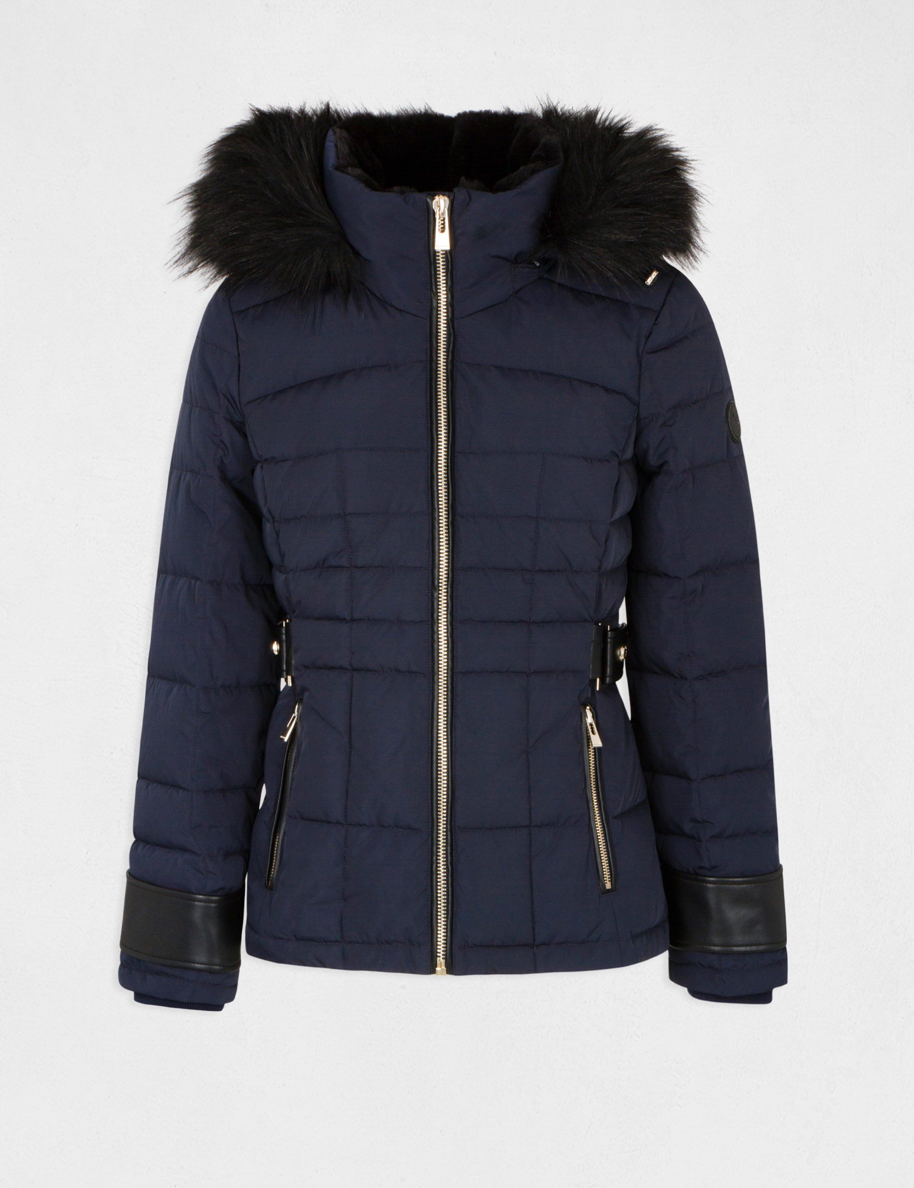 Doudoune droite à capuche bleu marine femme