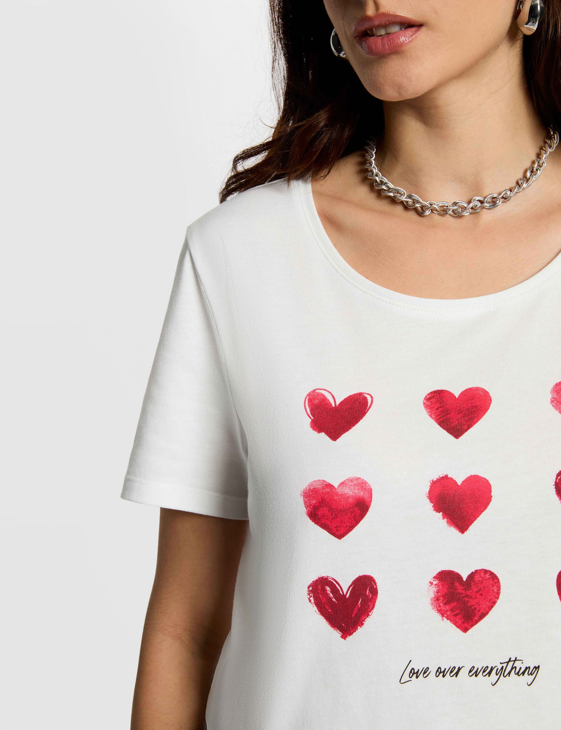 T-shirt met V-hals korte mouwen helder wit vrouw
