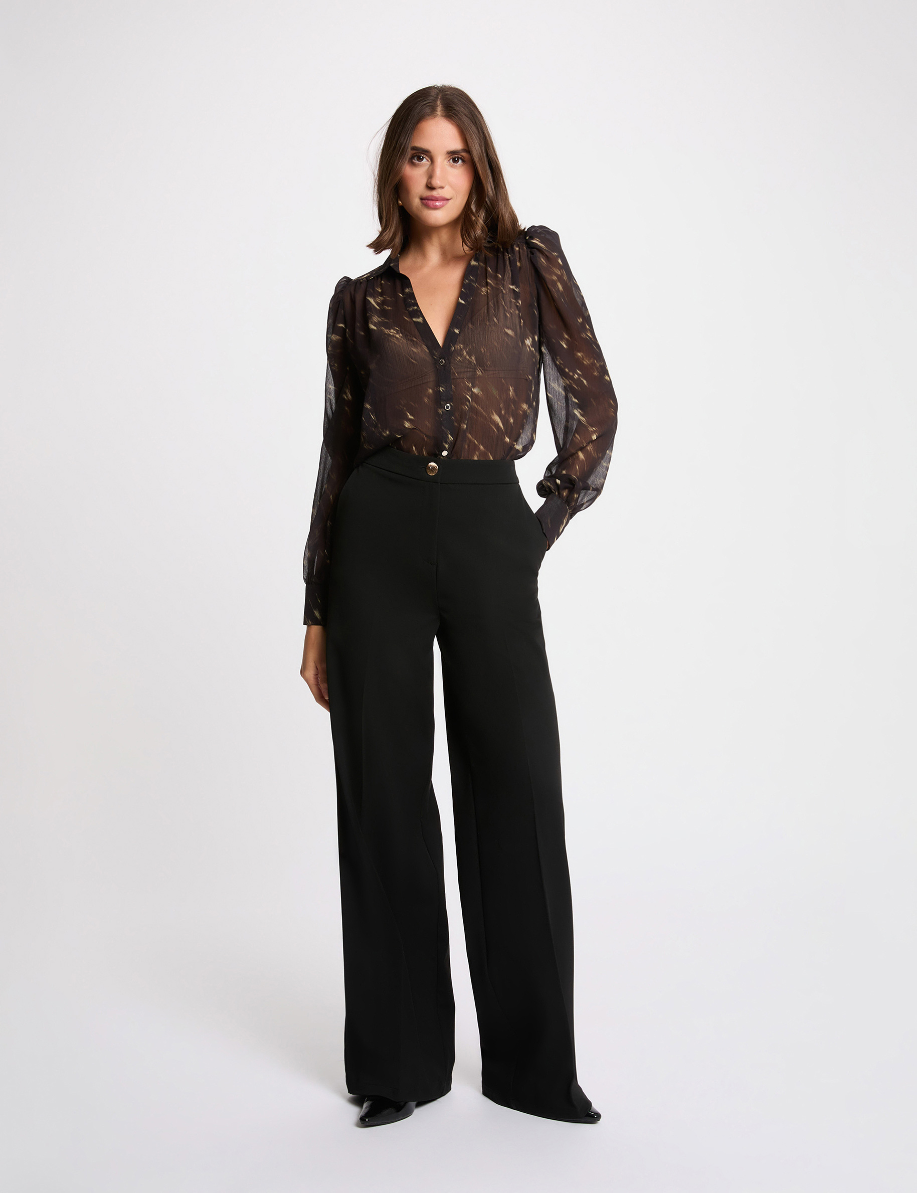 blouse van voile met pofmouwen meerkleurig vrouw Blouse van voile met pofmouwen meerkleurig vrouw