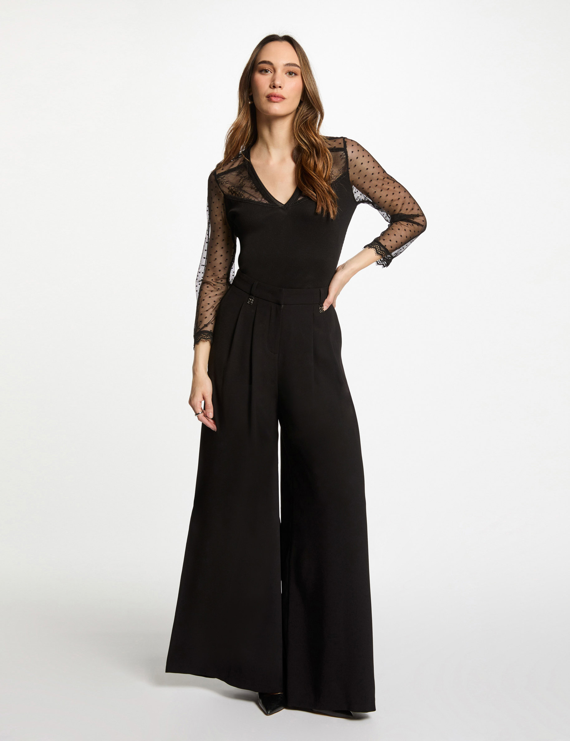 T-shirt manches 3/4 noir femme