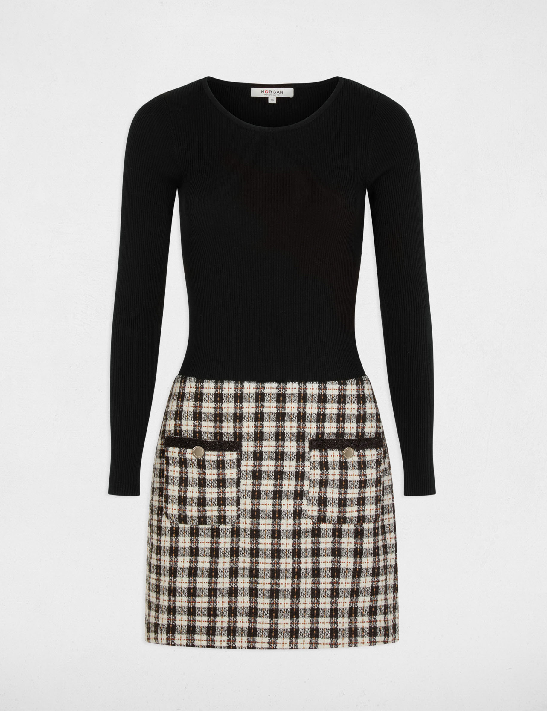 Korte tweed jurk zwart vrouw