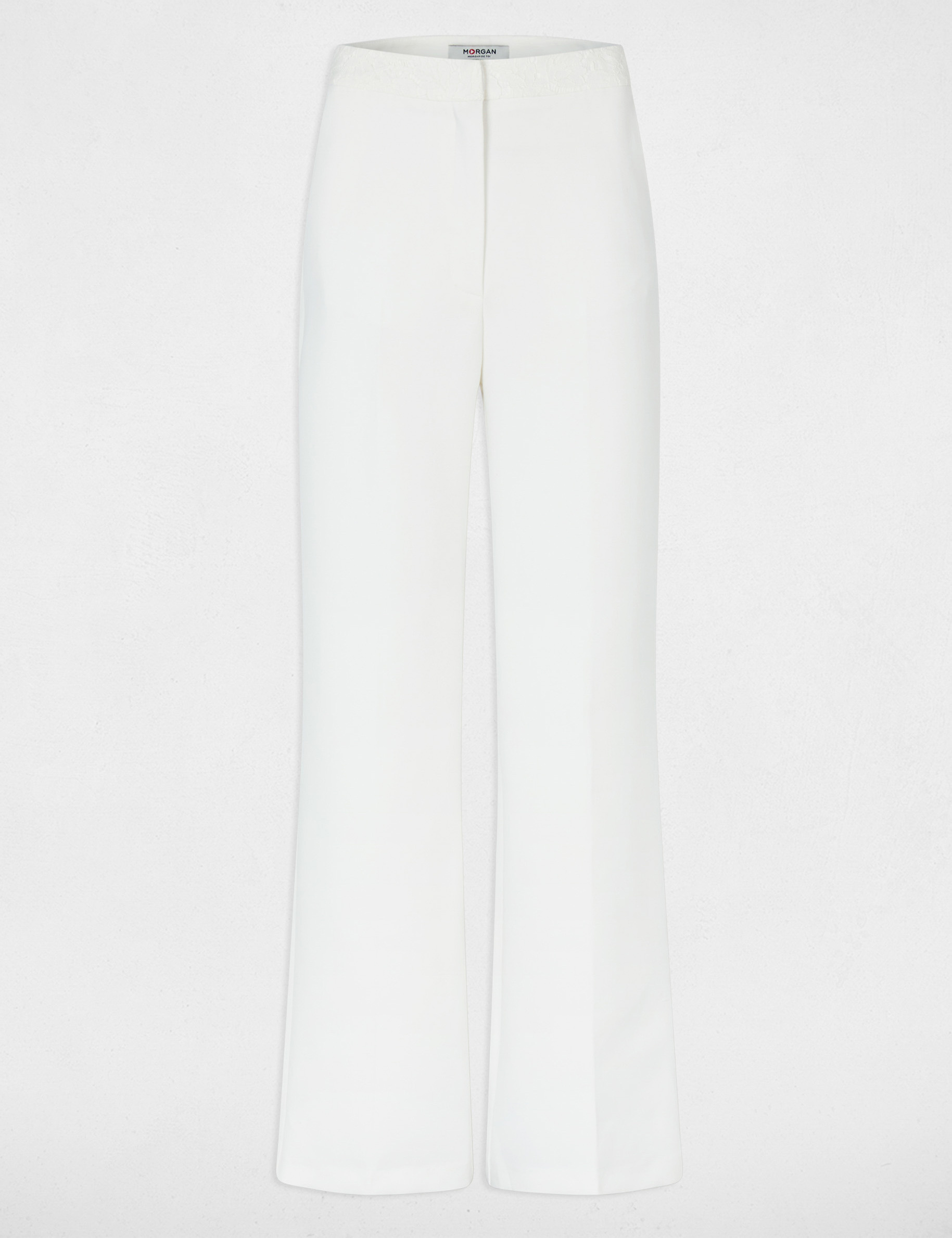 Pantalon large taille haute blanc femme
