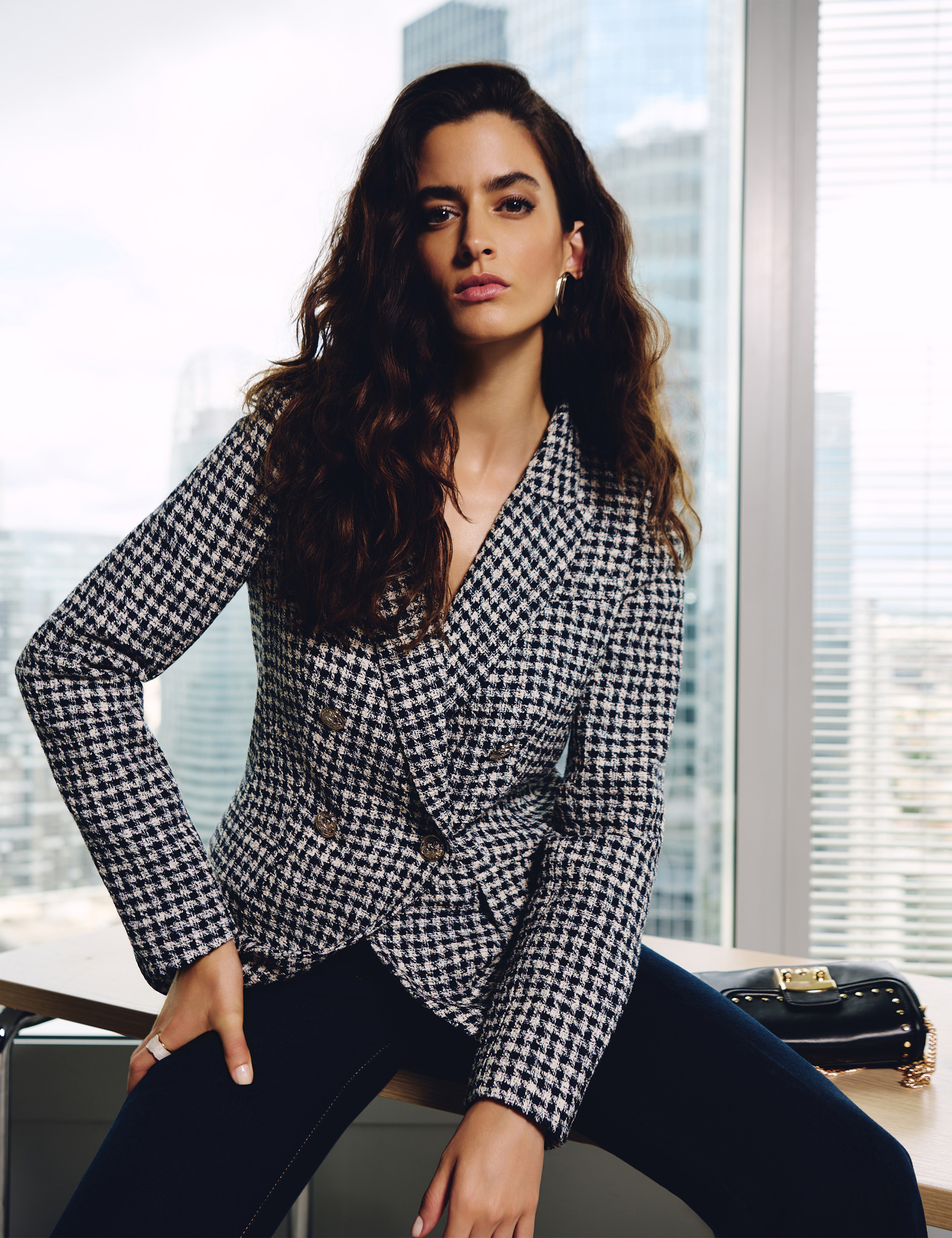 rechte blazer met reverskraag meerkleurig vrouw Rechte blazer met reverskraag meerkleurig vrouw