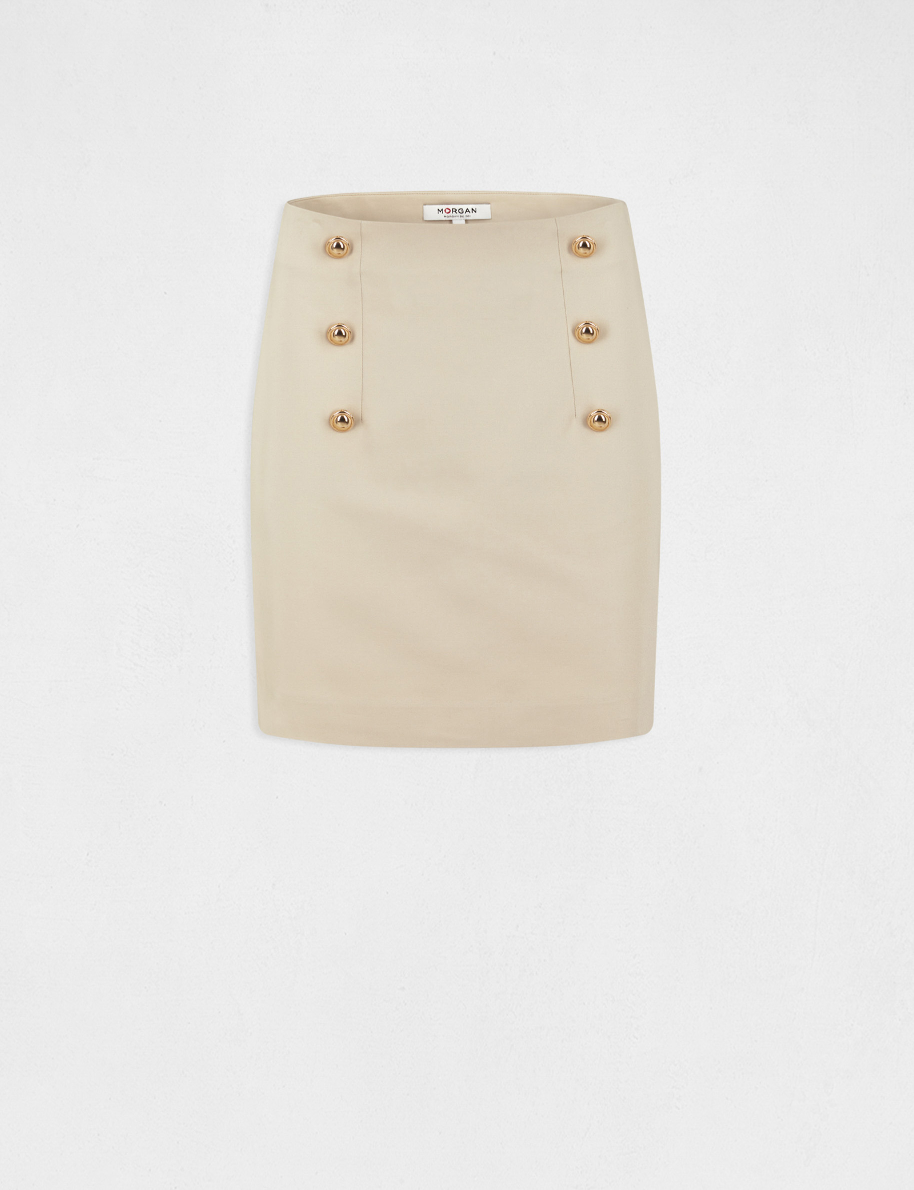 Jupe droite taille haute à ponts ecru moyen femme Jupe droite taille haute à ponts ecru moyen femme