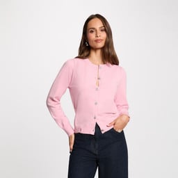 Gilet tricot col rond rose pastel femme