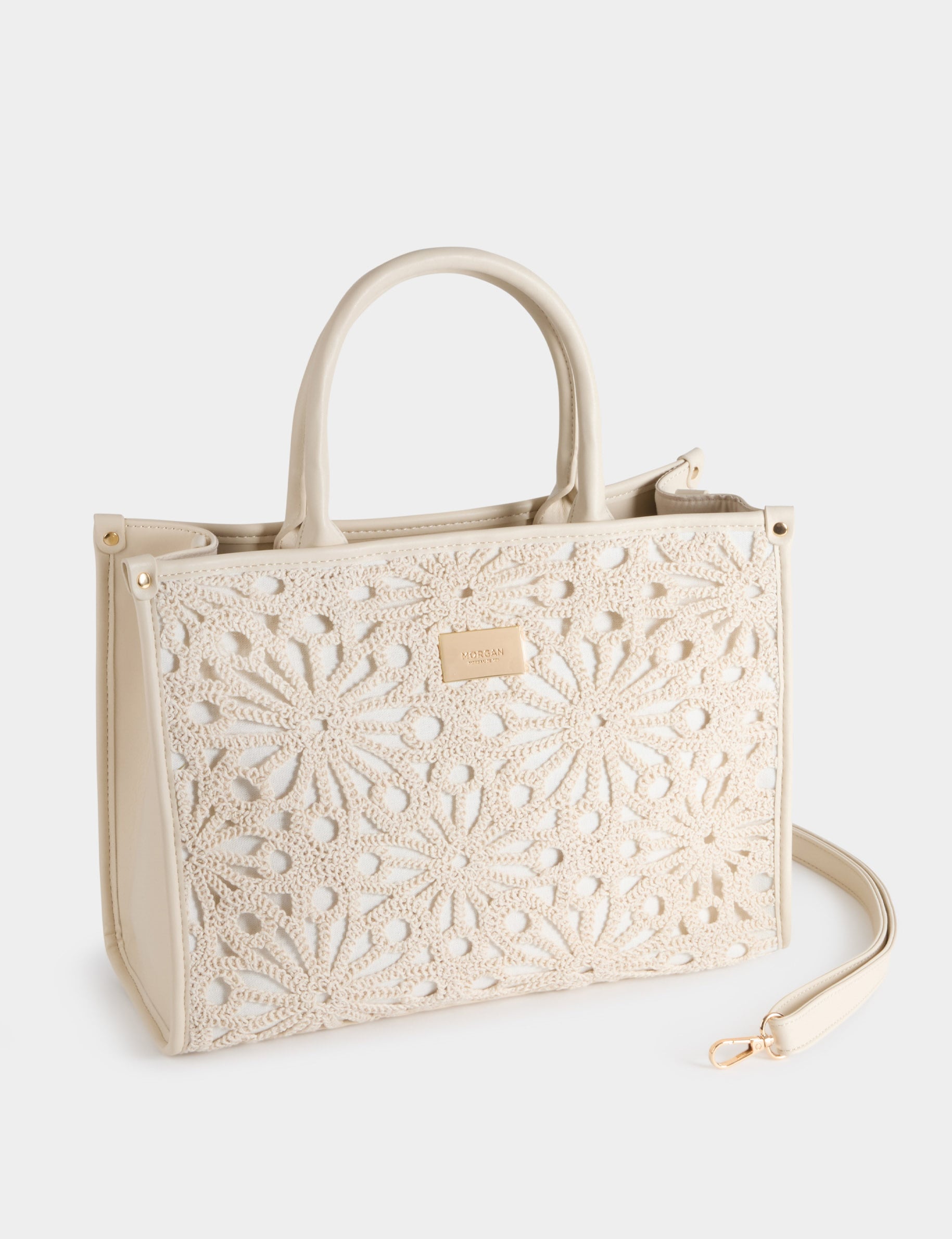 Geborduurde shopper ivoor vrouw