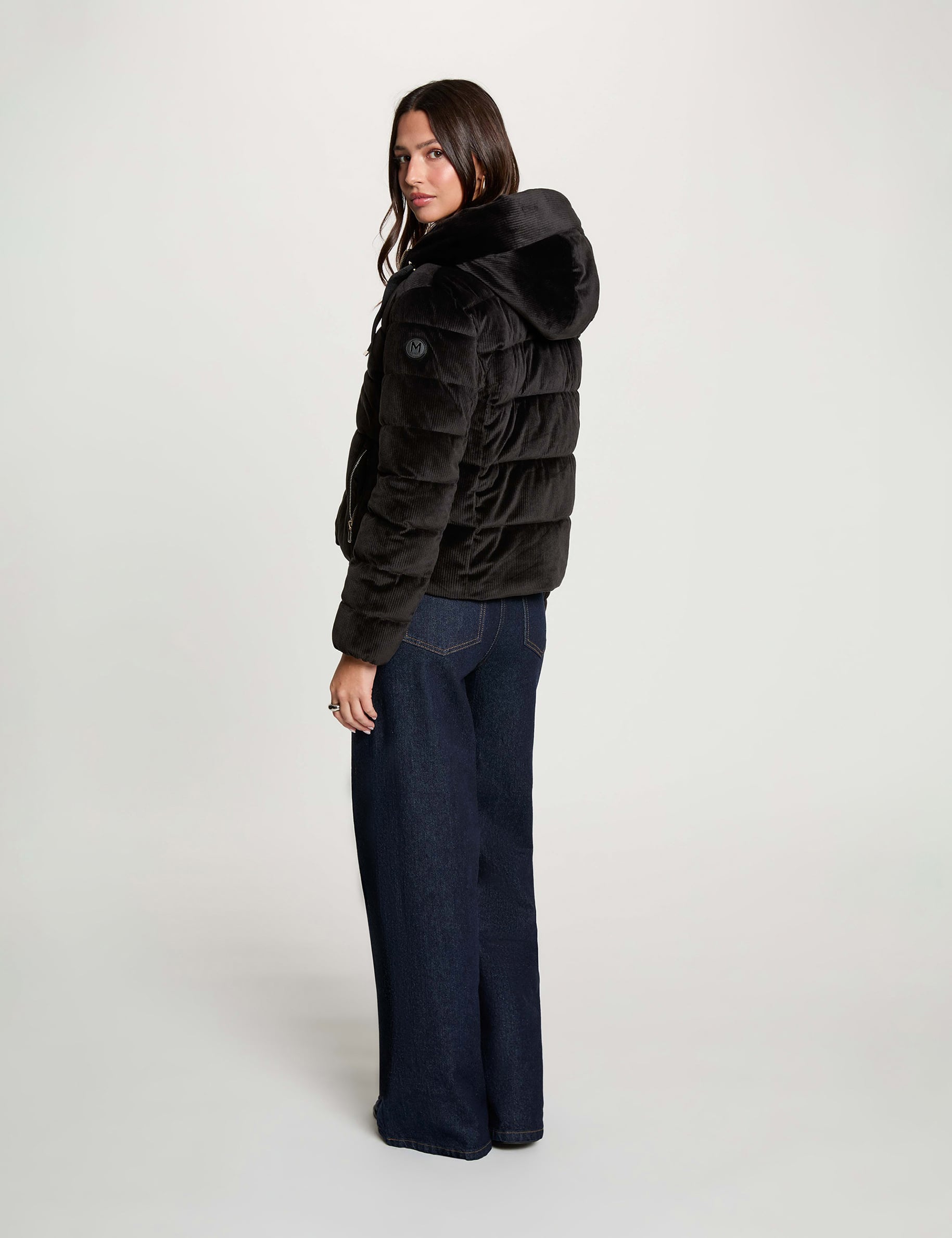 Doudoune courte velours noir femme