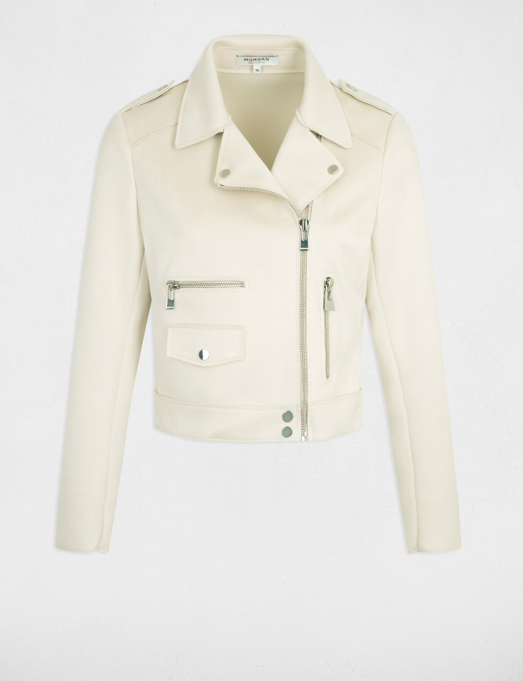 Veste De Motard Femme En Suédine - Court Style Biker - Polyester Extensible - Poches Zippées - Lavable En Machine