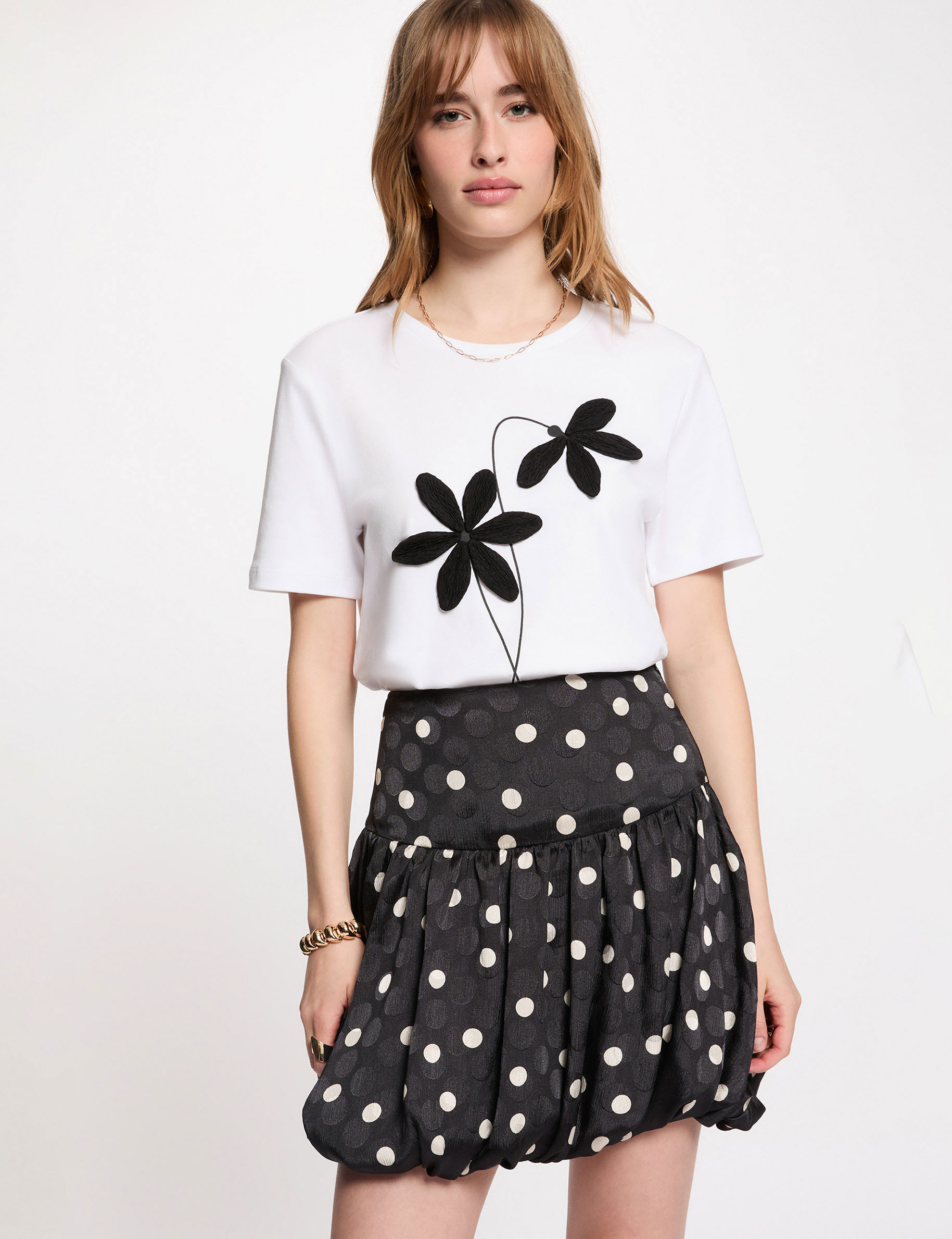 Jupe boule imprim&eacute;e noir femme