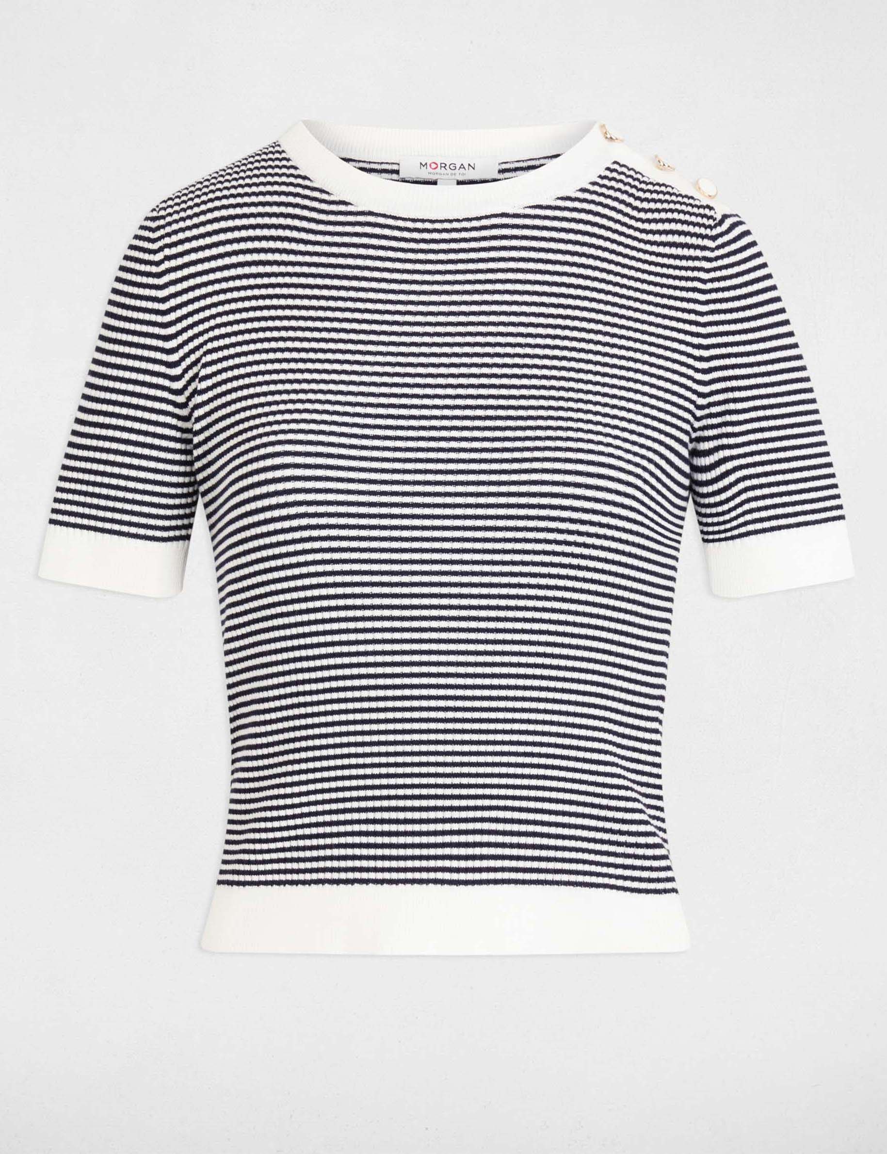 Gestreepte trui met ronde hals marineblauw vrouw