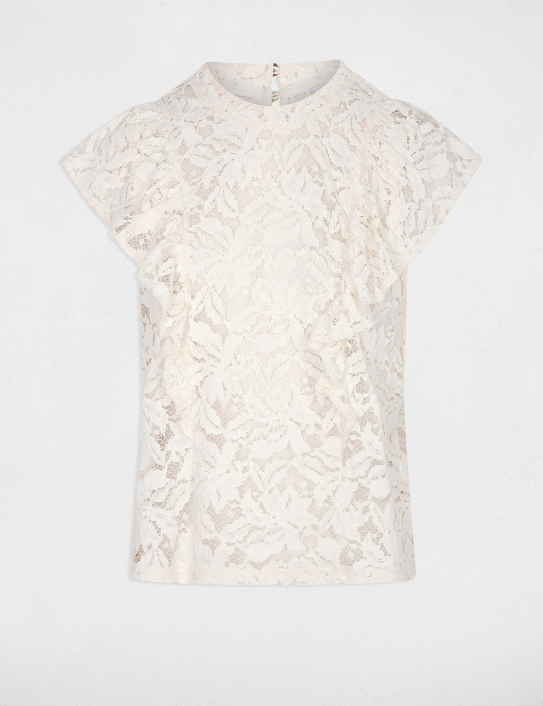 Blouse dentelle col montant ivoire femme