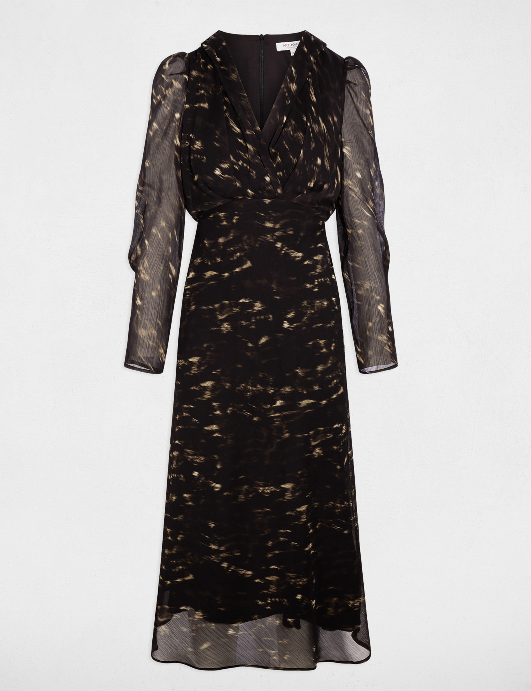 Lange jurk met pofmouwen meerkleurig vrouw