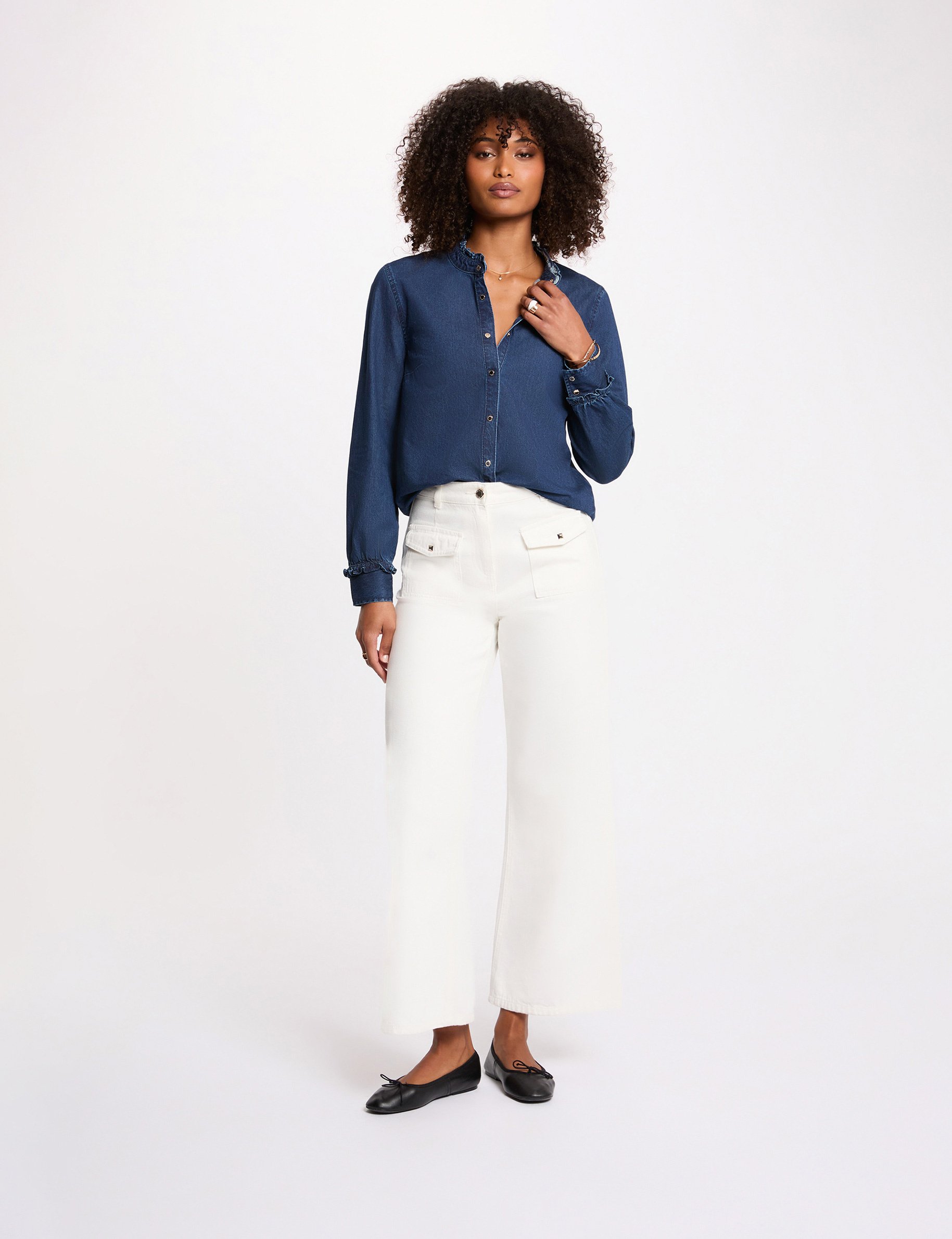 Chemise col montant denim brut femme