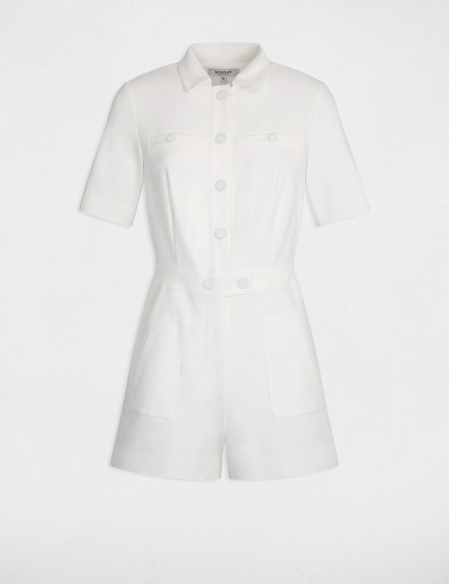 getailleerde playsuit knopen ecru vrouw Getailleerde playsuit knopen ecru vrouw