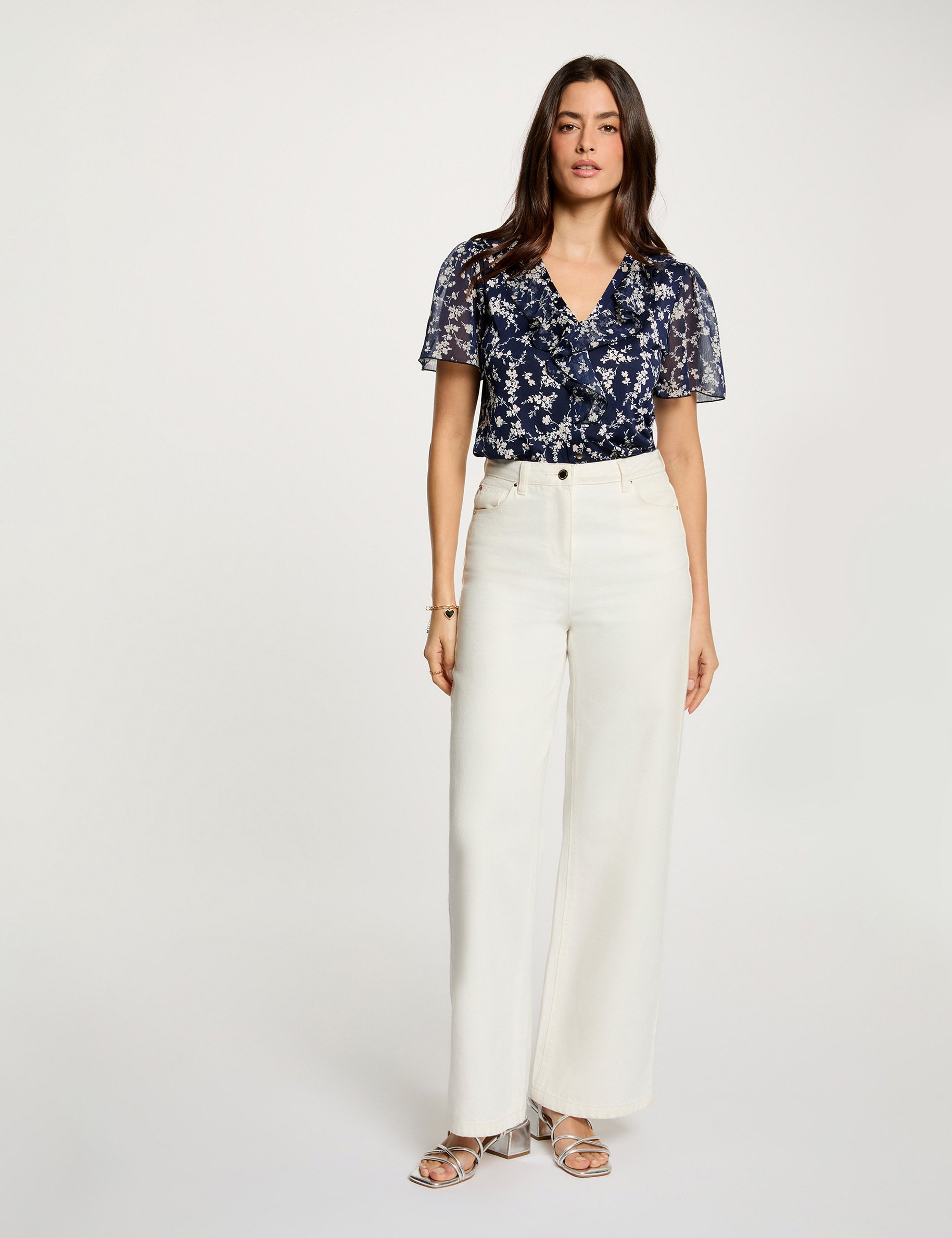 Chemise voile col v bleu marine femme