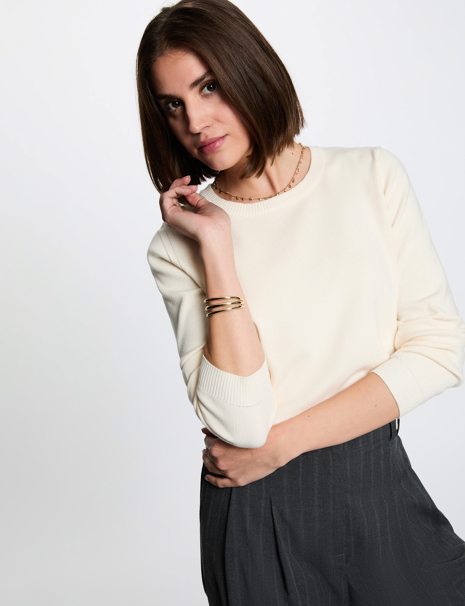 Pull maille relief ivoire femme